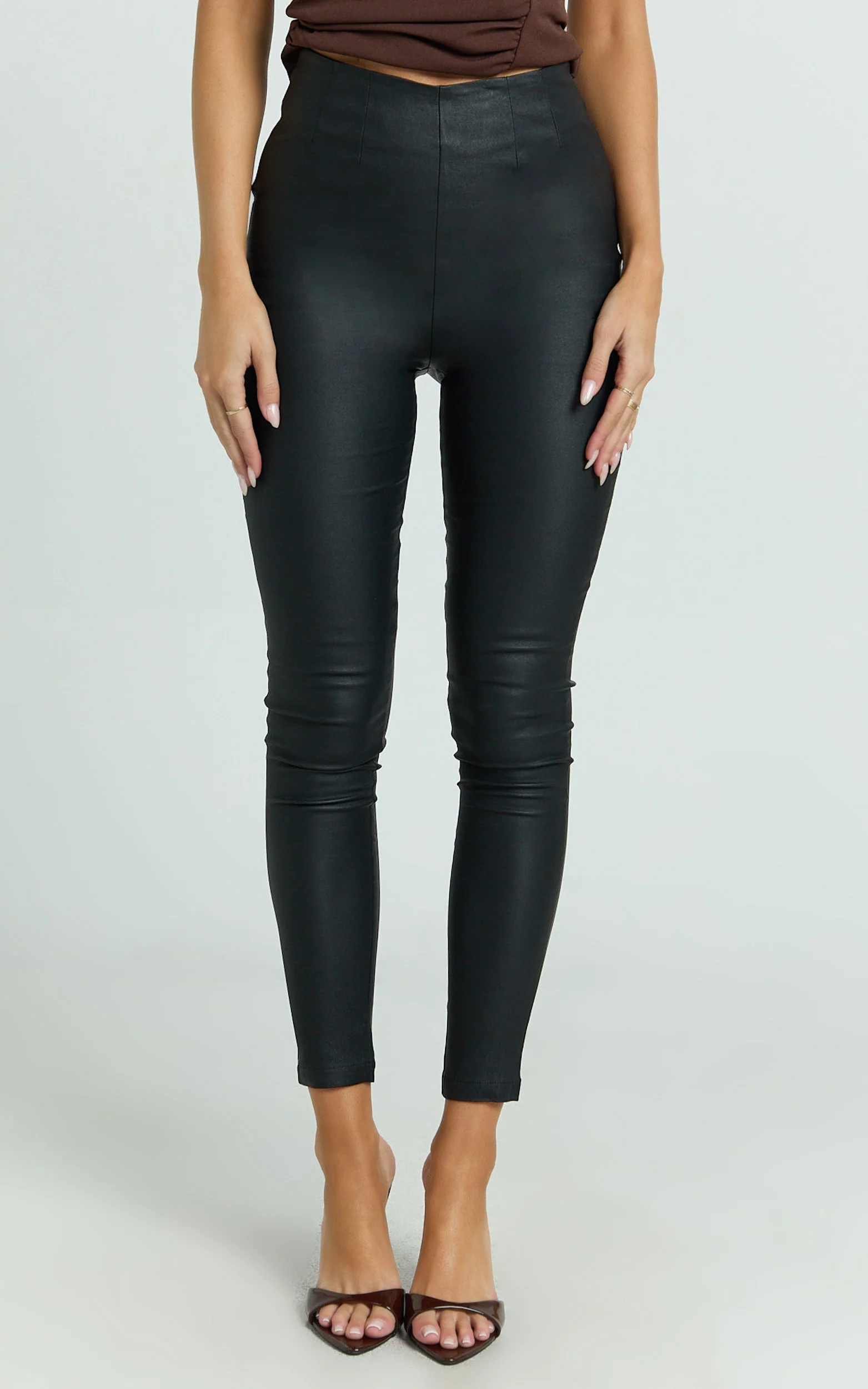 Vivian Pants - High Waisted Coated Skinny Pants in Black
