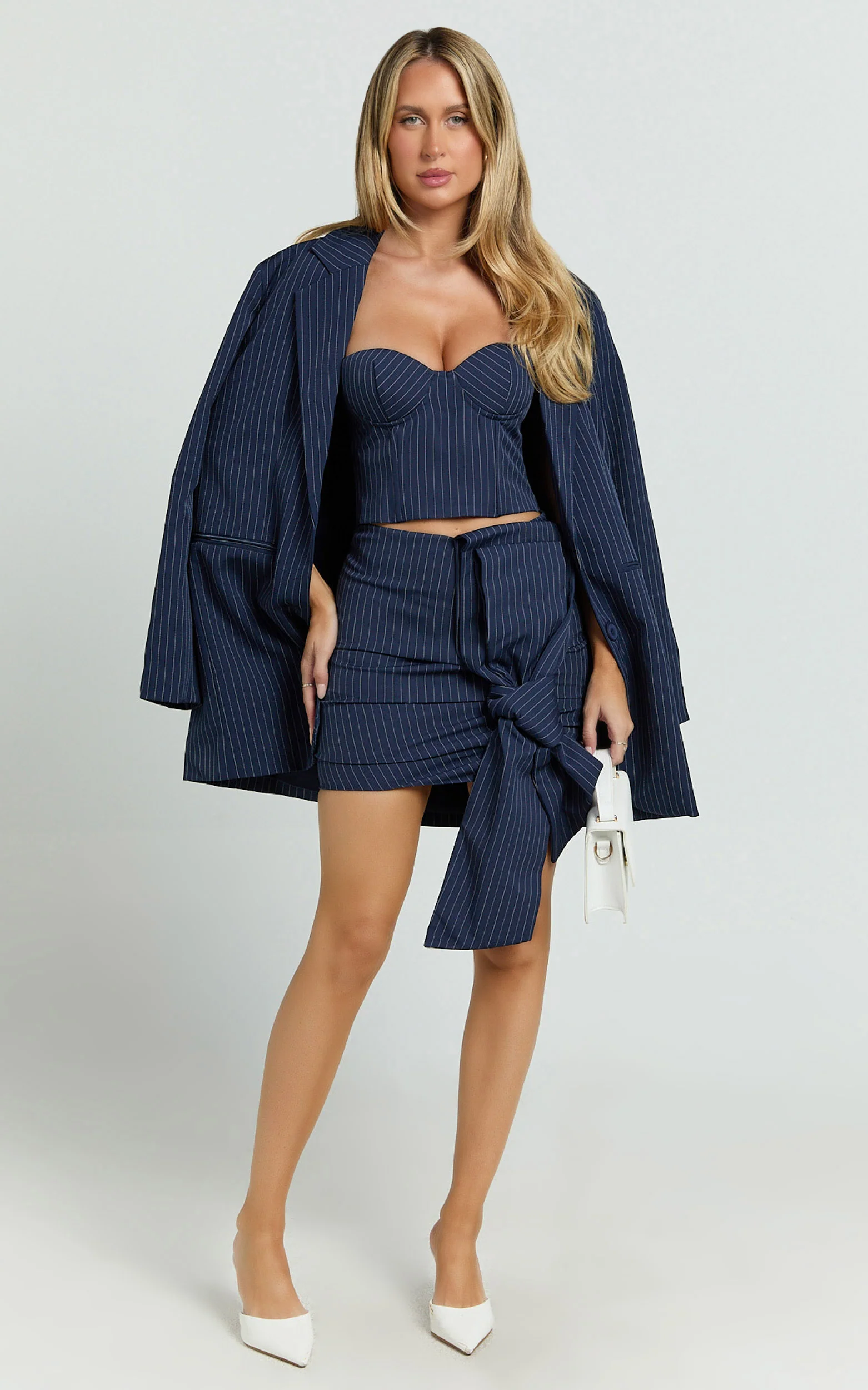 Elliot Top - Pinstripe Strapless Underwire Corset Top in Navy