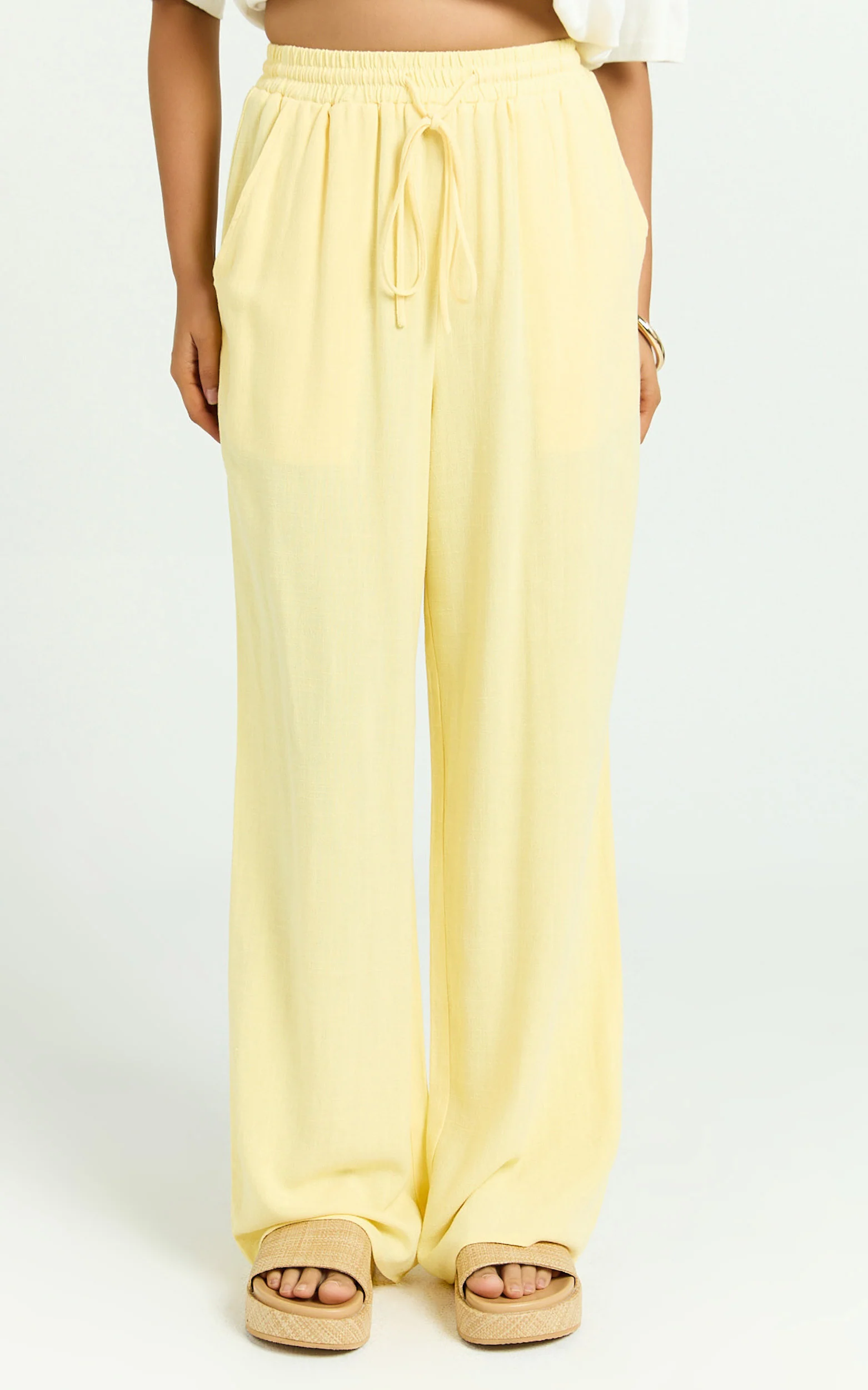 Kala Pants - Mid Waisted Relaxed Elastic Waist Pants in Lemon