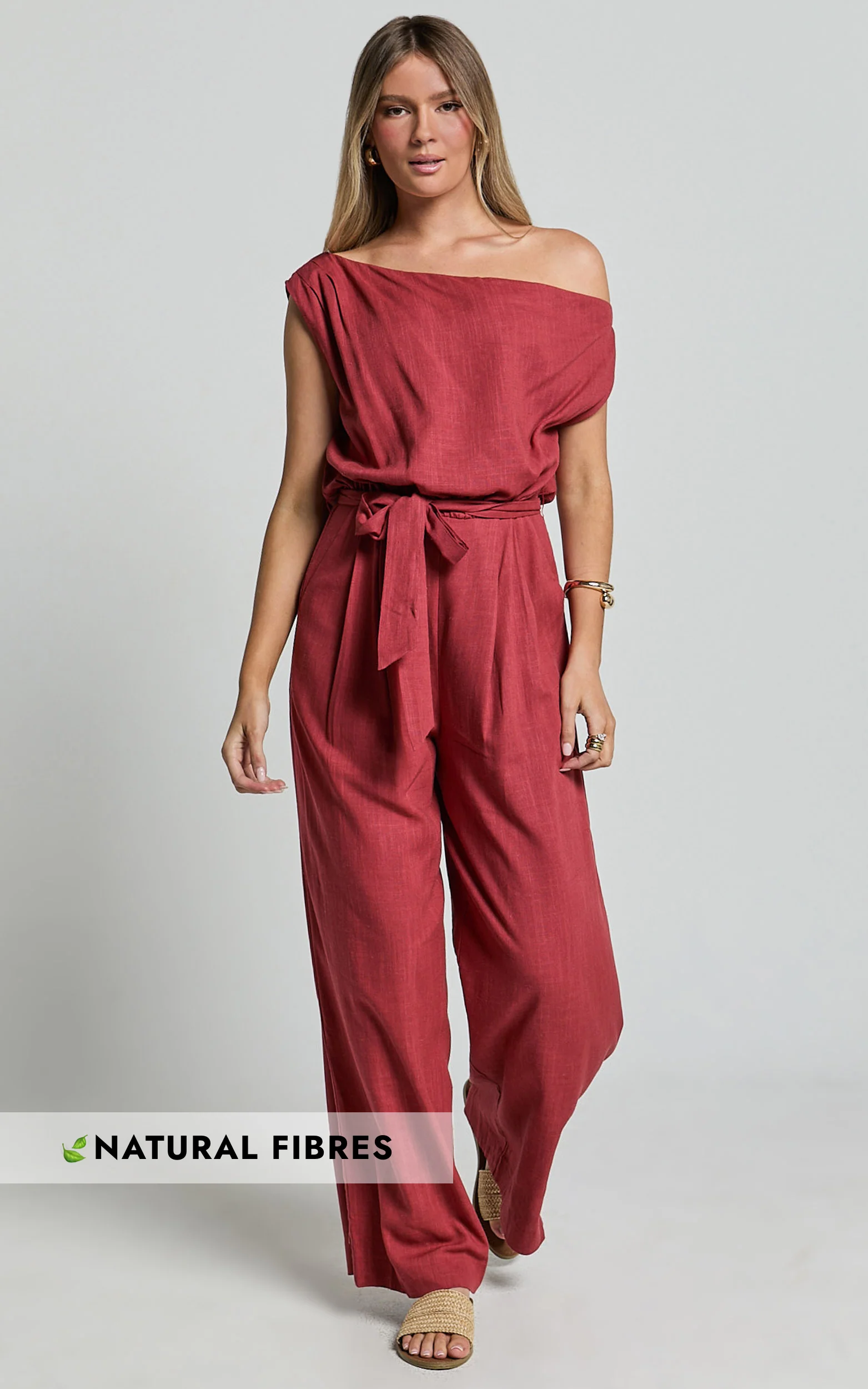 Adria Jumpsuit - Asymmetrical Short Sleeve Linen Jumpsuit in Clay