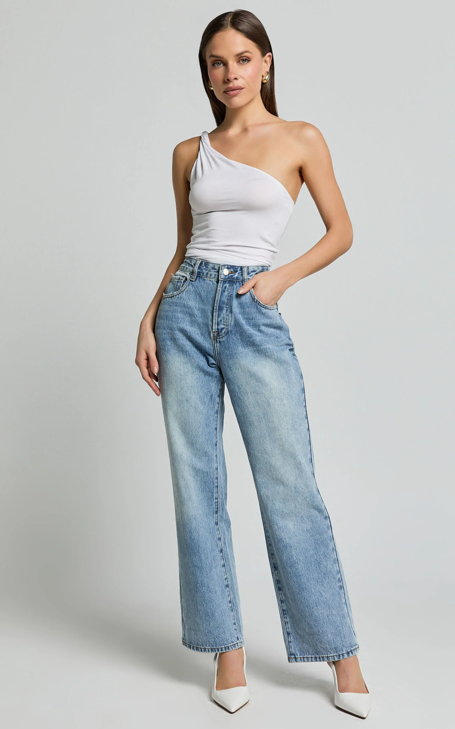 Marinette Top - Twisted One Shoulder Top in White