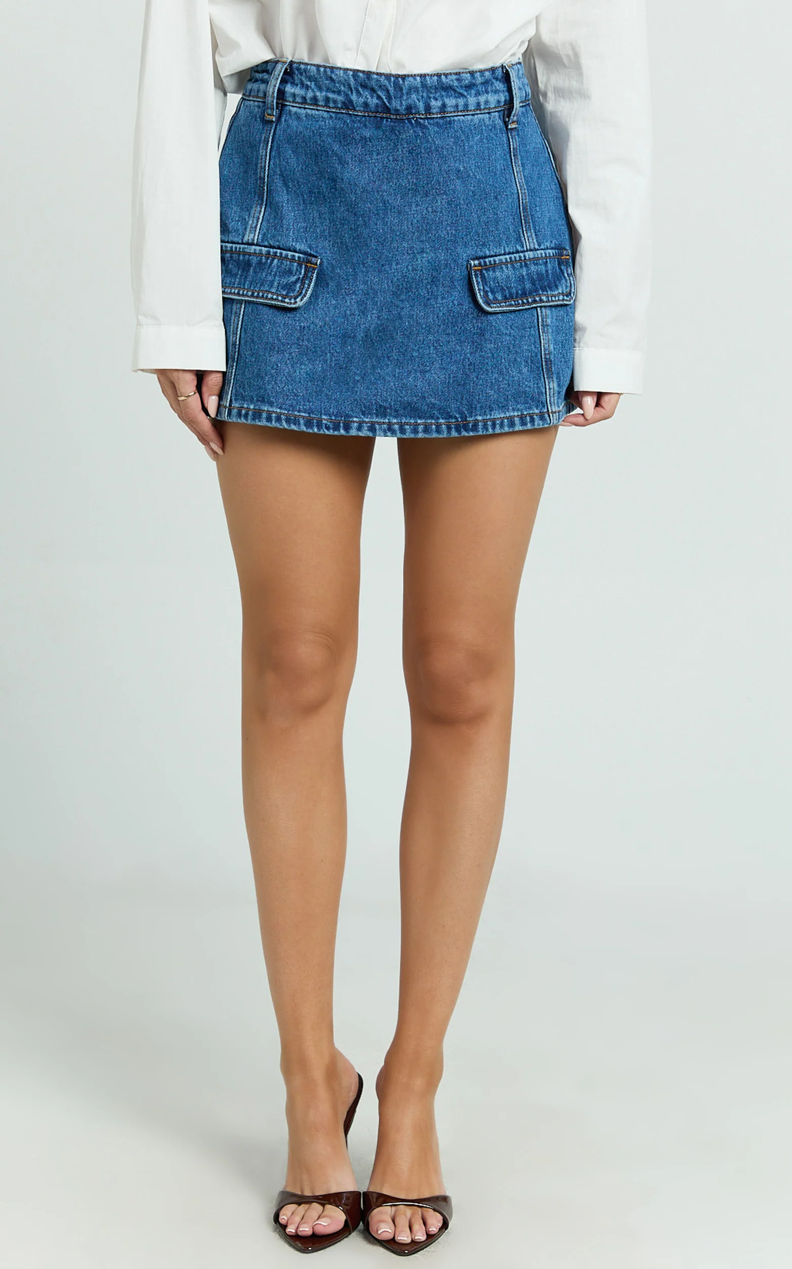 India Skort - Recycled Denim Mid Rise Skort in Dark Blue Wash
