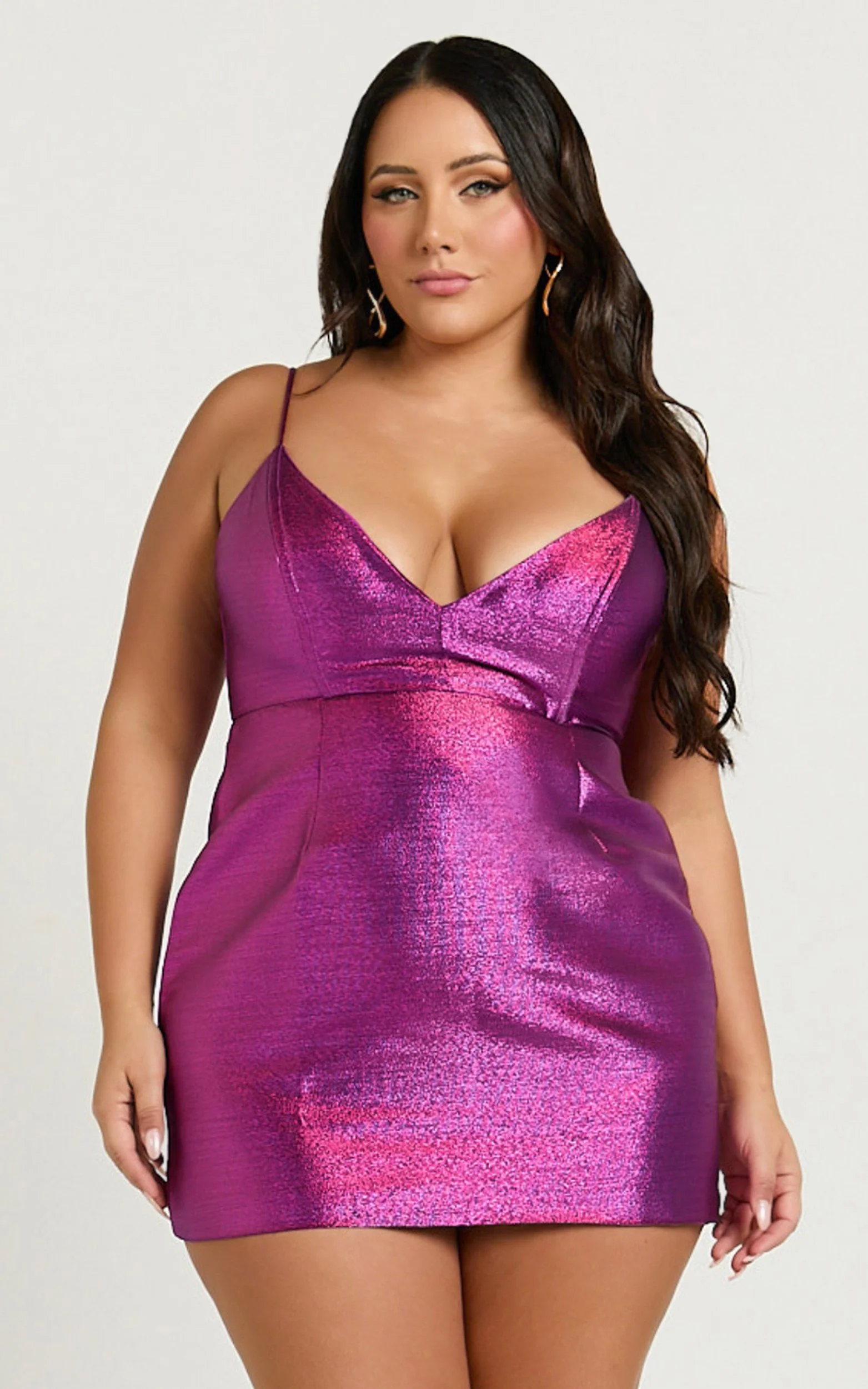 Carey Mini Dress - Strappy V Neck Bodycon Dress in Purple
