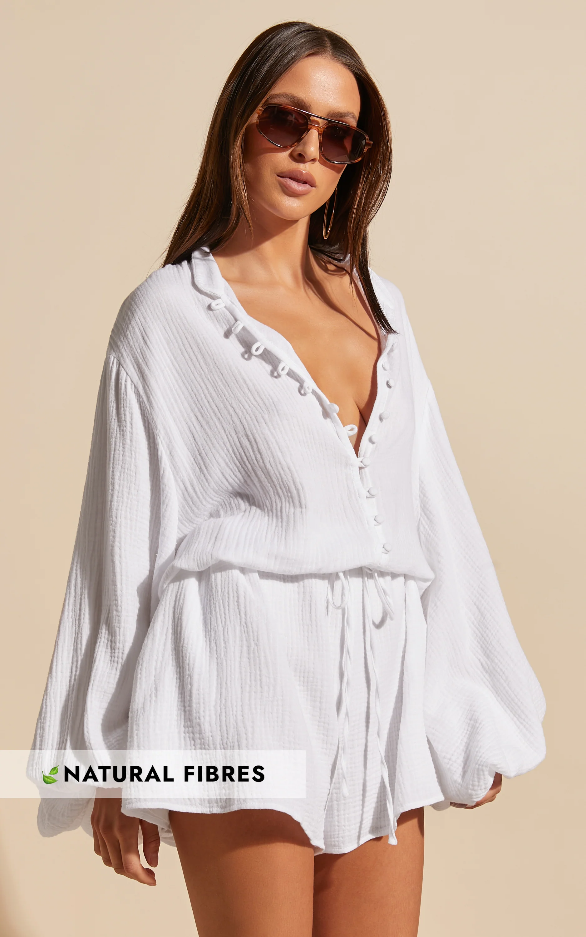 Laylani Playsuit - V Neck Puff Sleeve in White