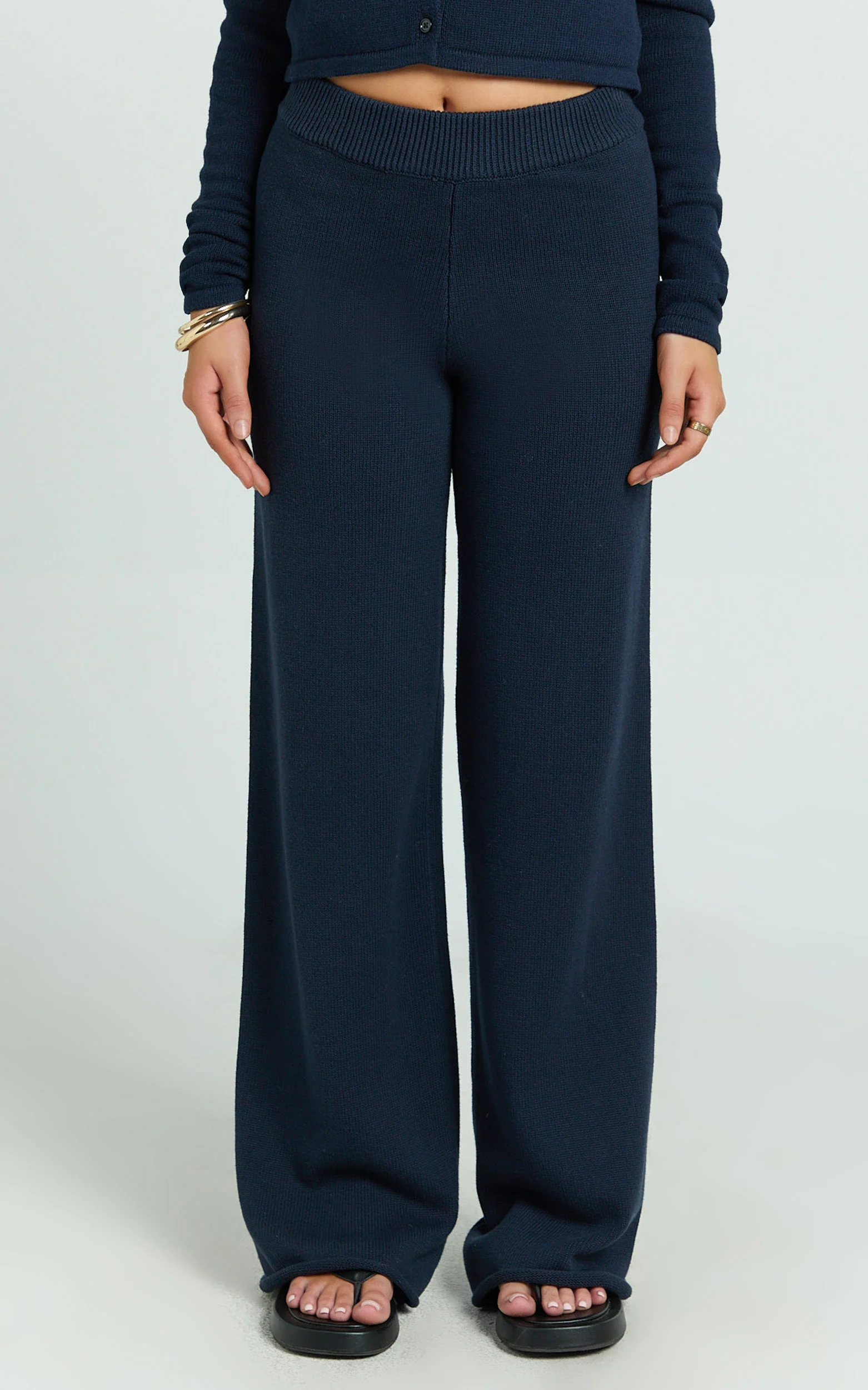 Ottie Pants - Mid Rise Straight Leg Knit Pants in Navy