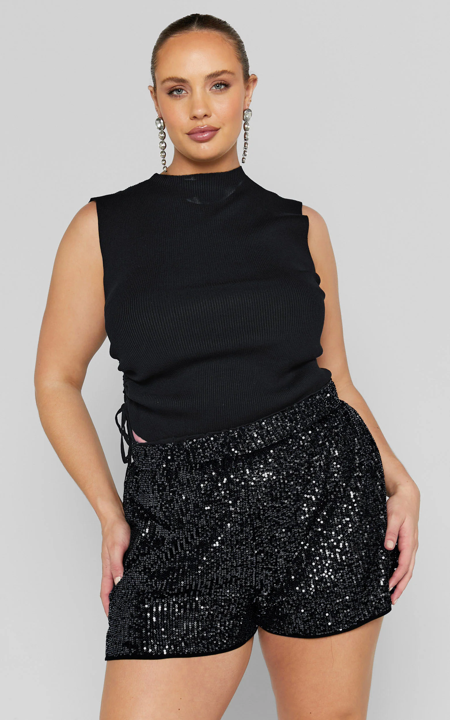 Jacquie Relaxed Shorts - Sequin Shorts in Gunmetal