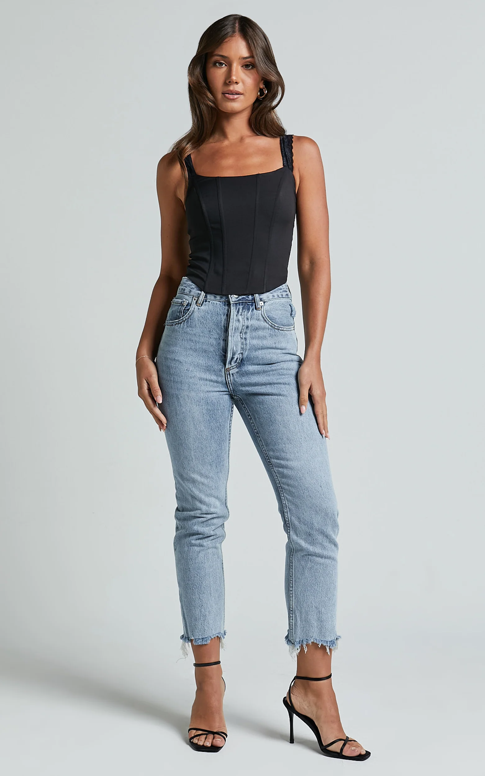 Kieran Top - Lace Strap Corset Top in Black