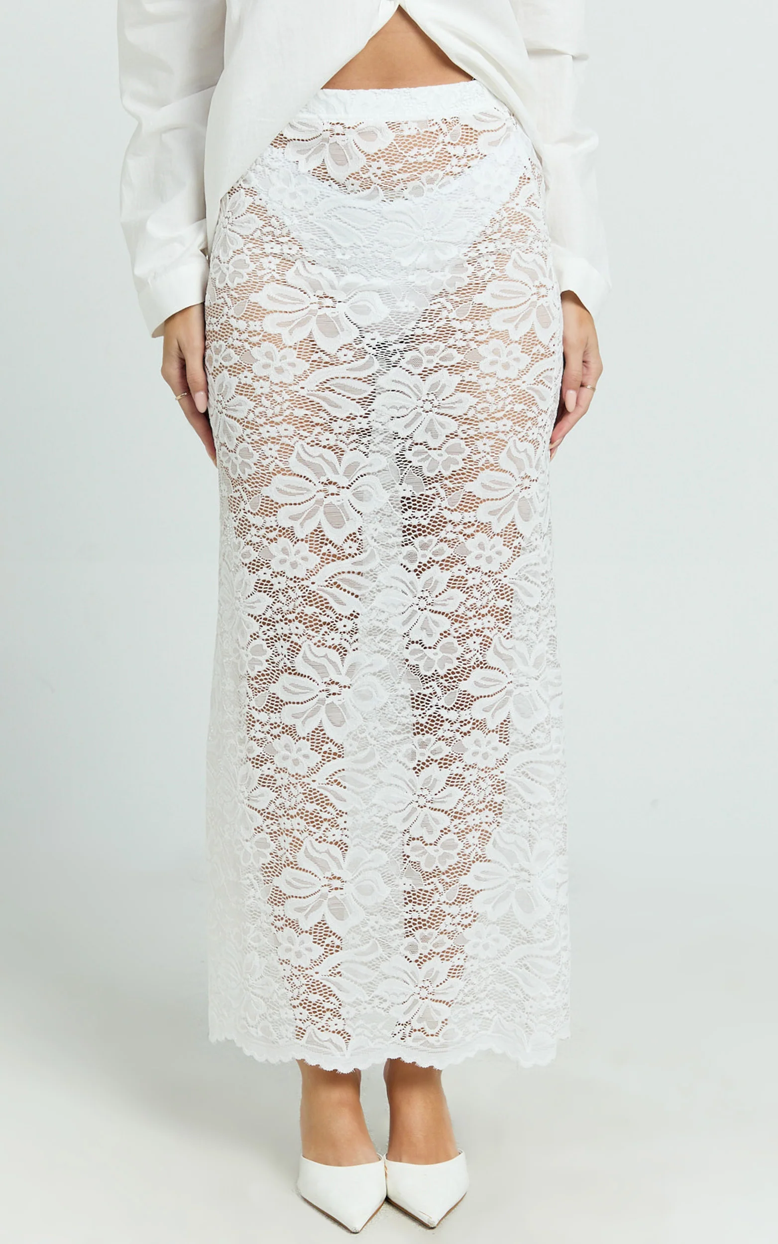 Dahlia Midi Skirt - Lace Skirt in White