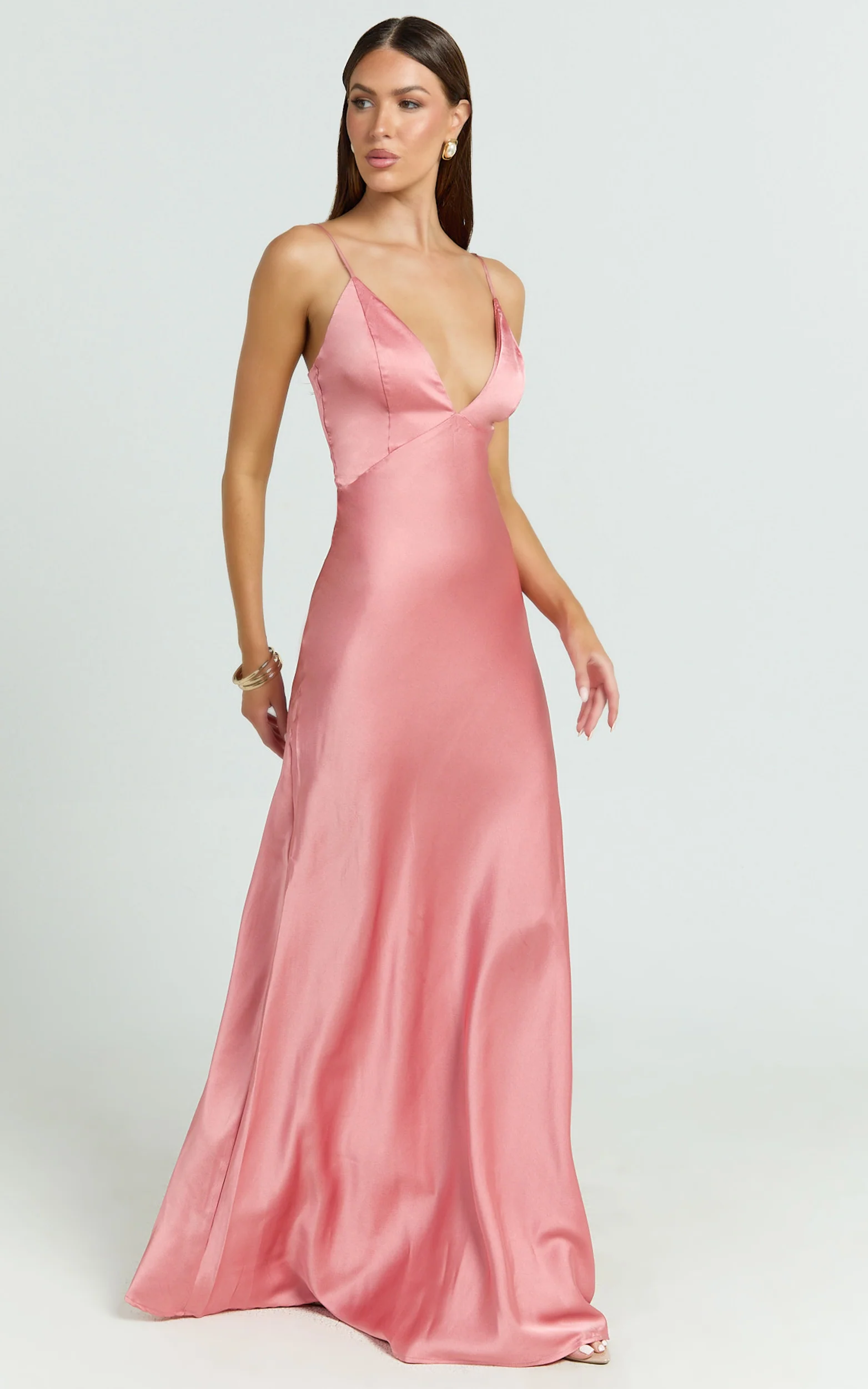 Quincy Maxi Dress - Satin Slip Dress in Pink