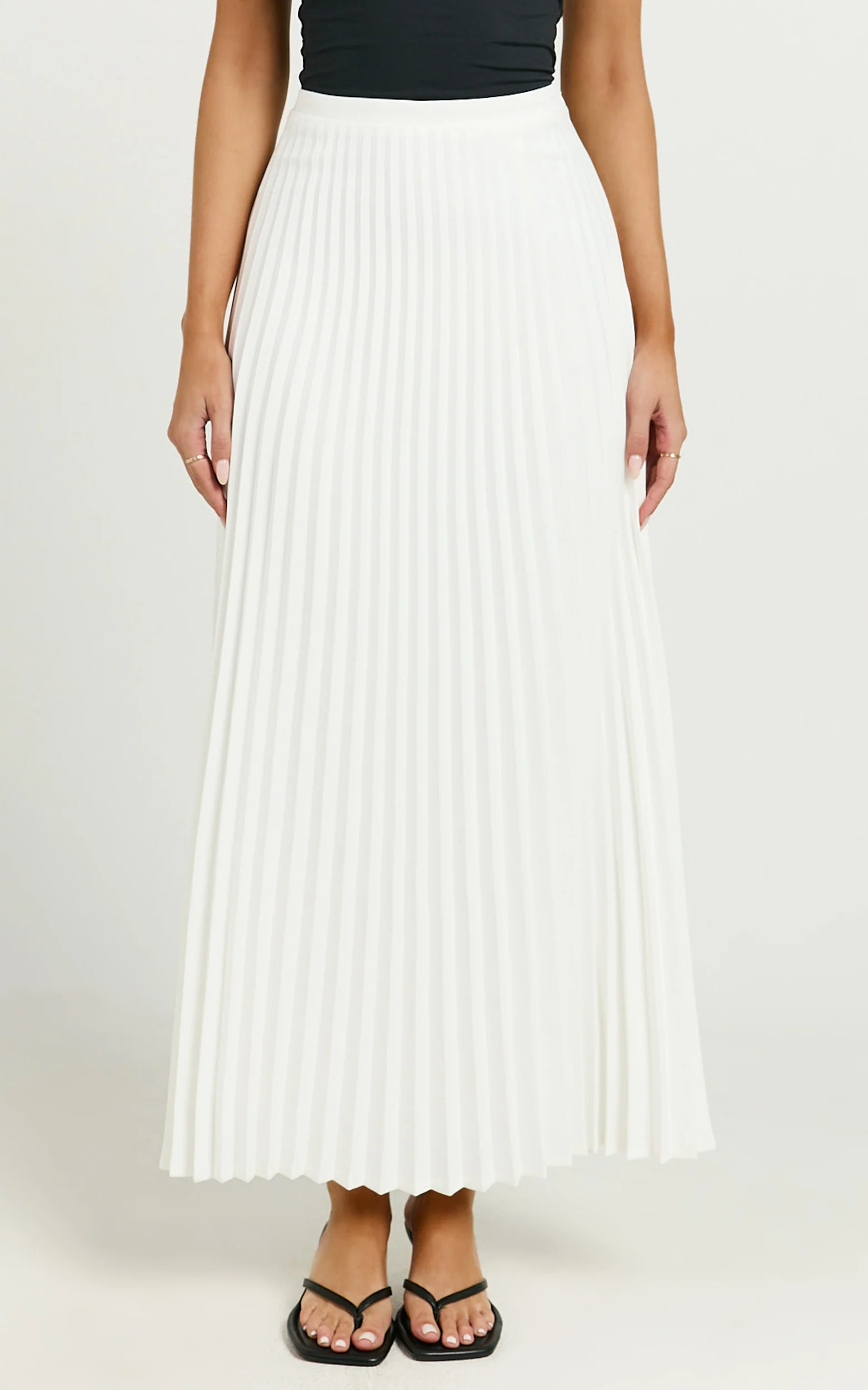 Harlee Midi Skirt - Pleated High Waist A Line Skirt in White