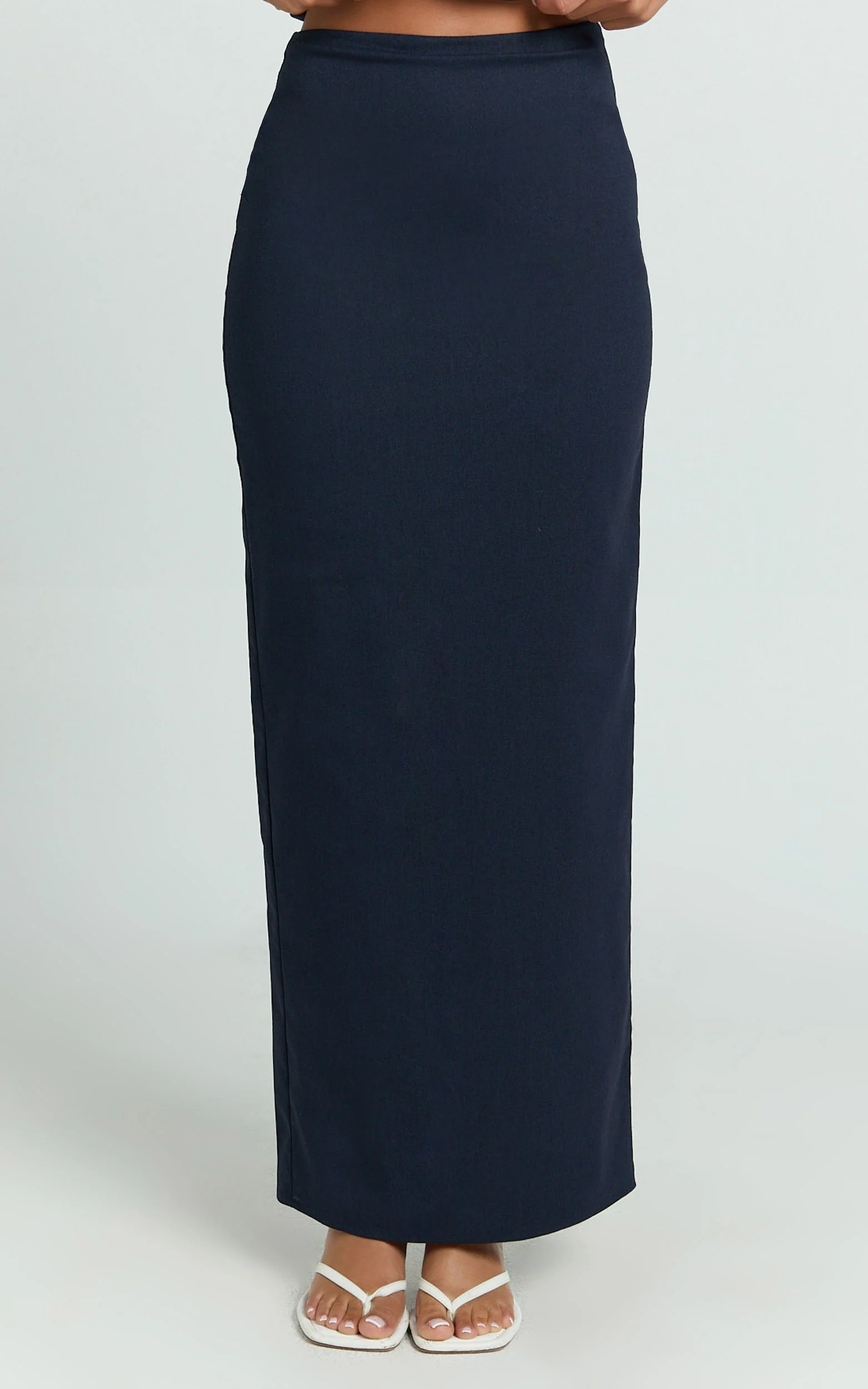 Vance Maxi Skirt - Linen Back Split Skirt in Navy