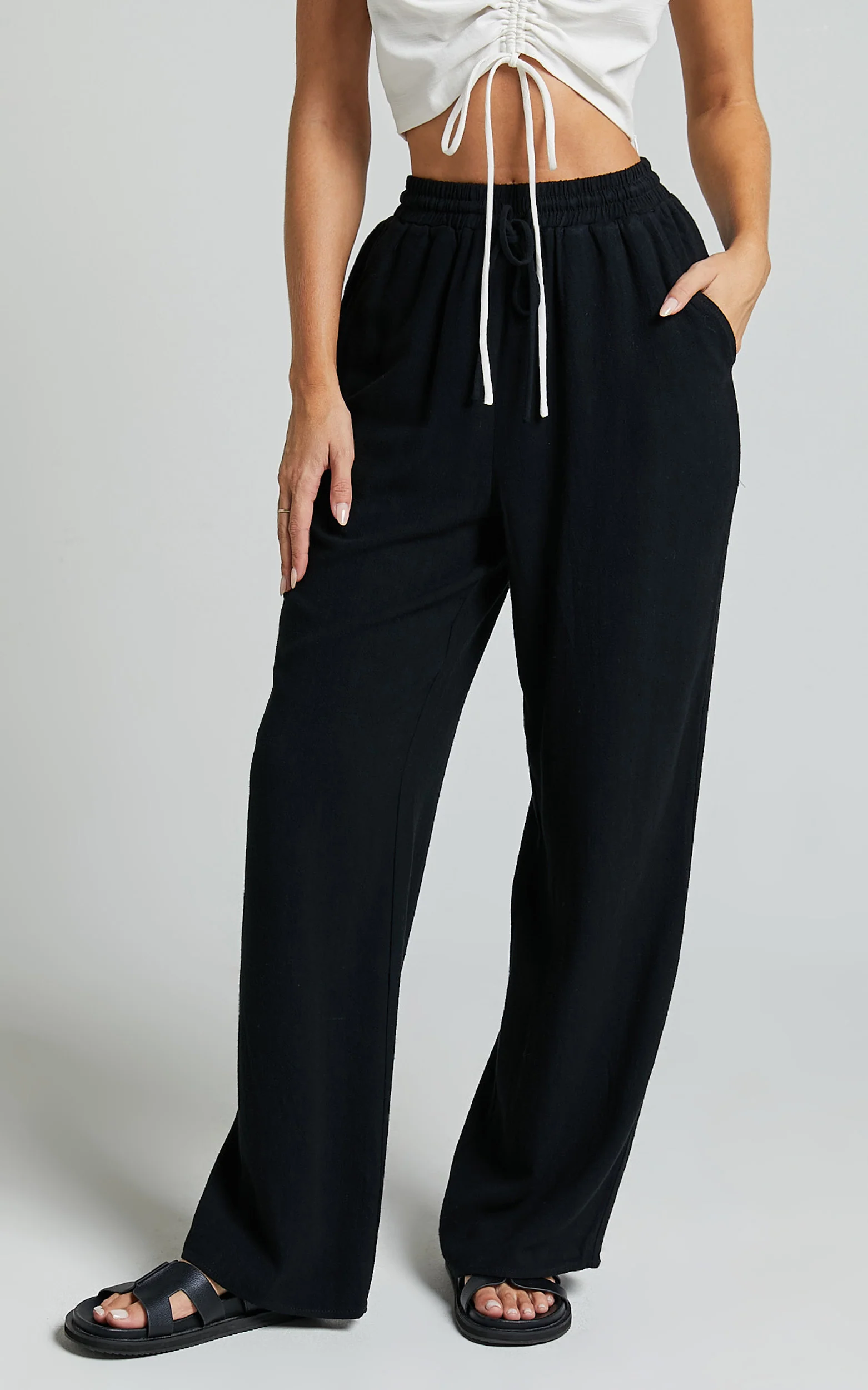 Kala Pants - Mid Waisted Relaxed Elastic Waist Pants in Black