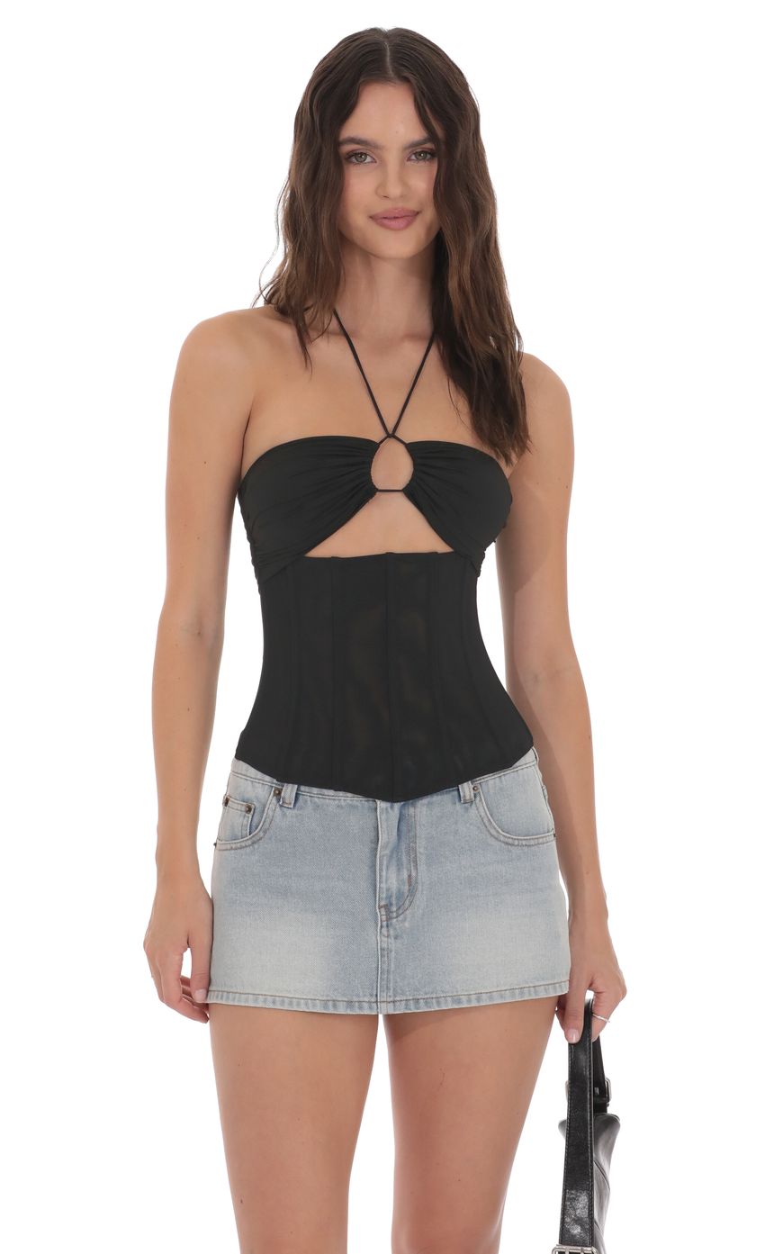 Mesh Corset Cutout Top in Black