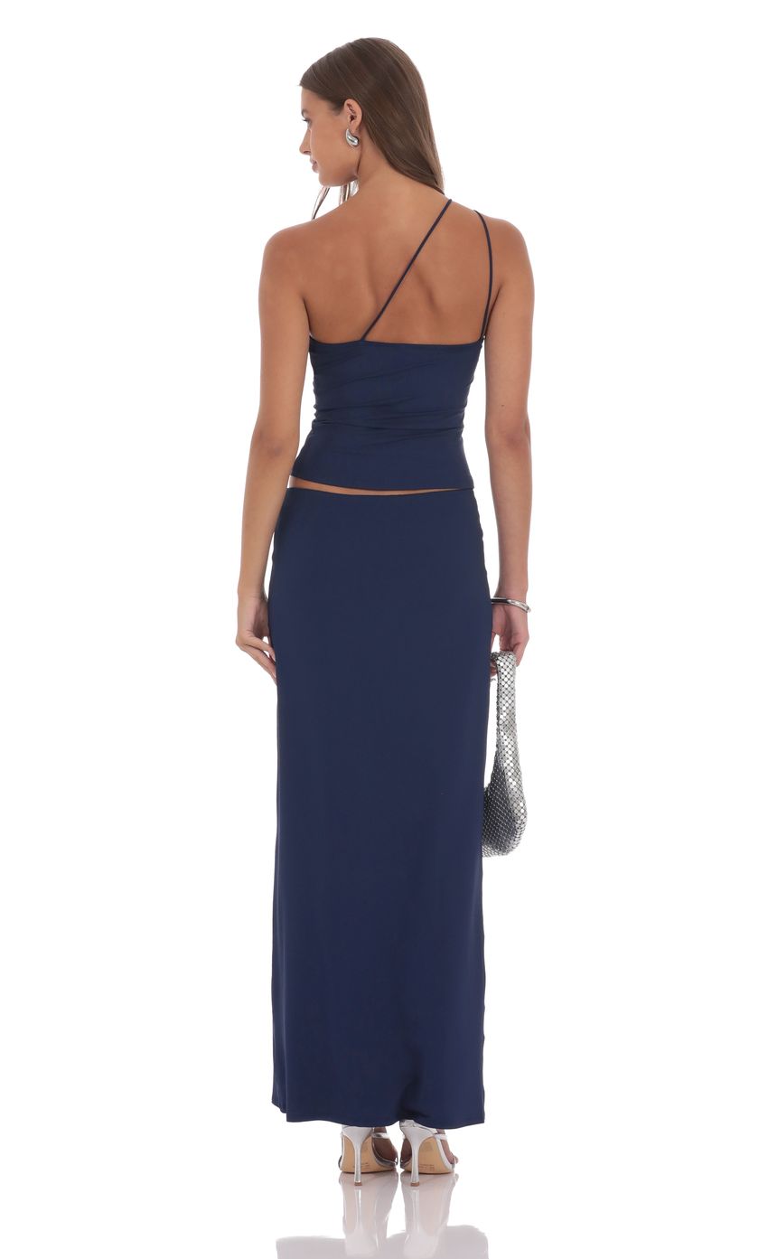 One Shoulder Embellished Two Piece Set in Navy