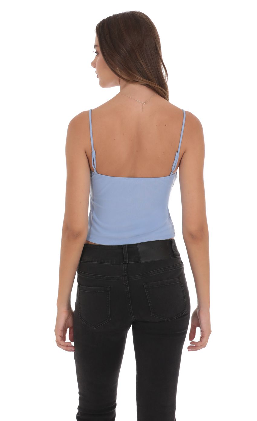 Mesh Front Tassel Top in Blue