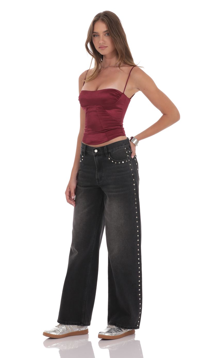 Studded Low Rise Baggy Jeans in Faded Black