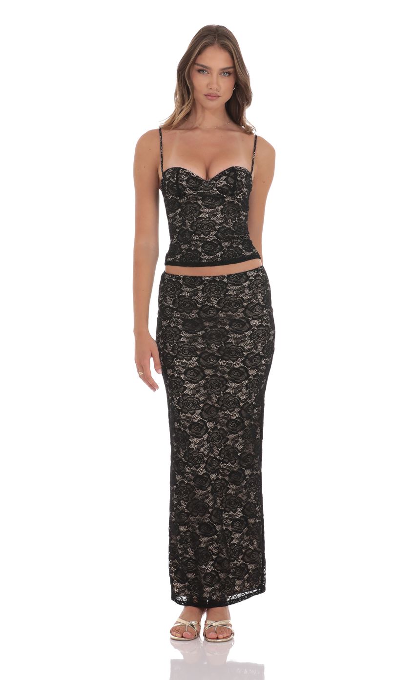 Lace Bodycon Two Piece Set in Black