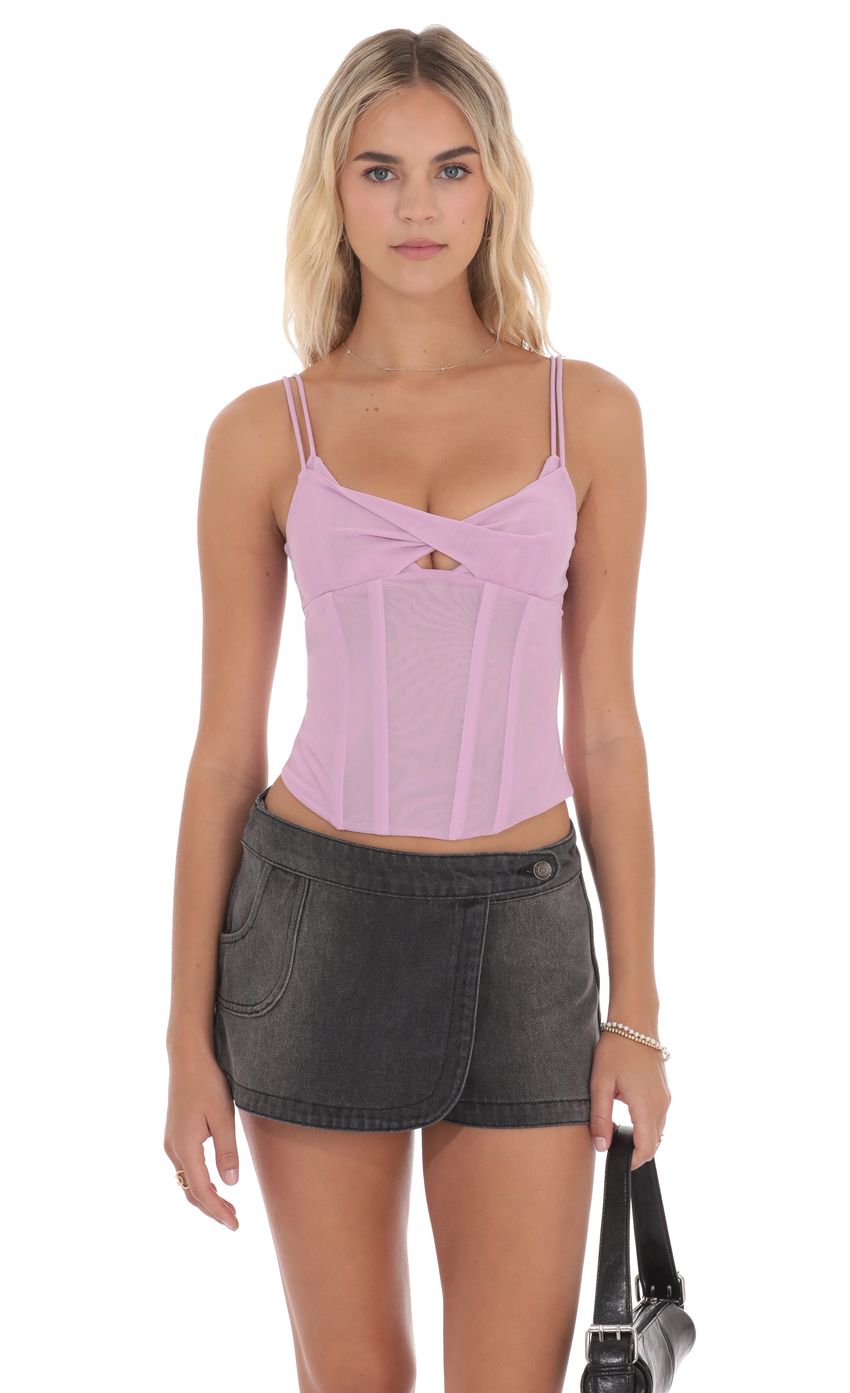 Mesh Twist Corset Top in Mauve
