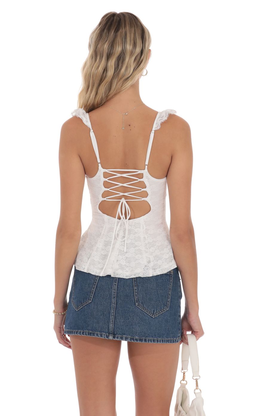 Lace Ruffle Strap Top in White
