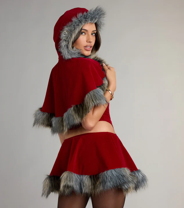 Sexy Red Hood Fur Trim Costume Set