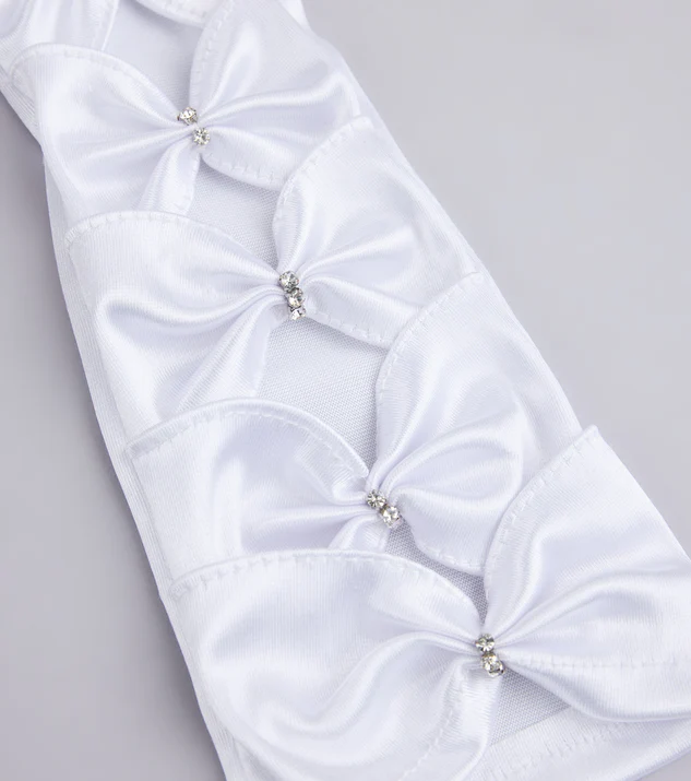 Vintage Charm Satin Rhinestone Bow Gloves