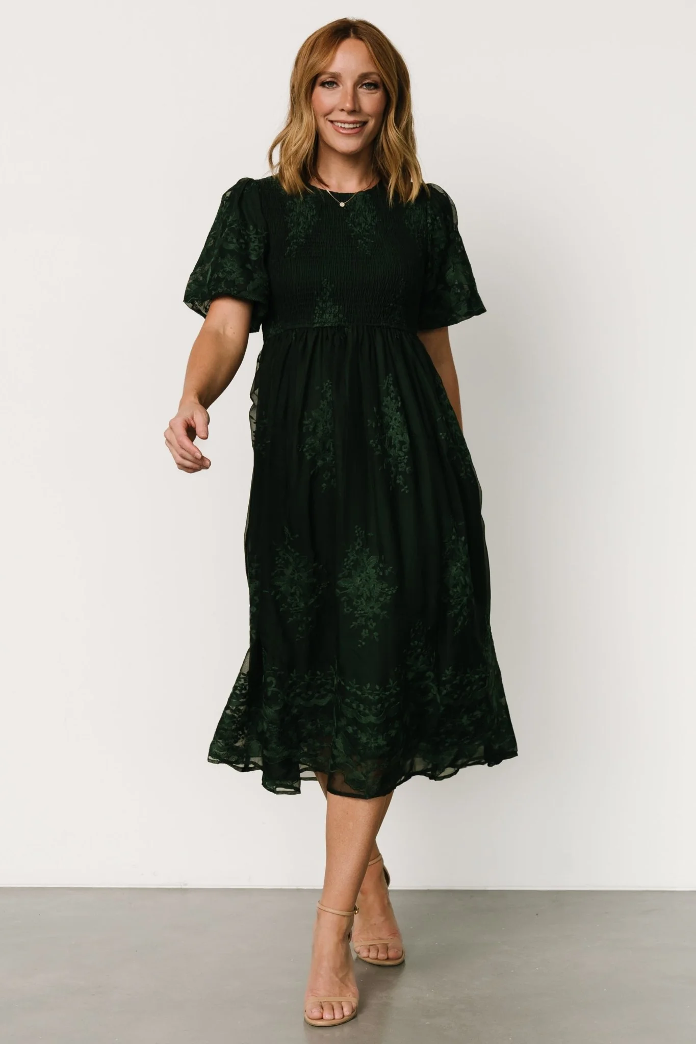 Corrine Embroidered Midi Dress | Emerald