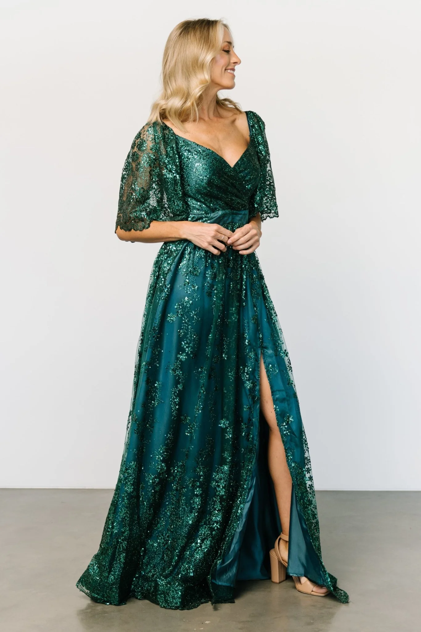 Genevieve Glitter Maxi Dress | Emerald