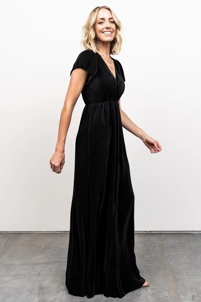 Athena Pleated Maxi Dress | Black
