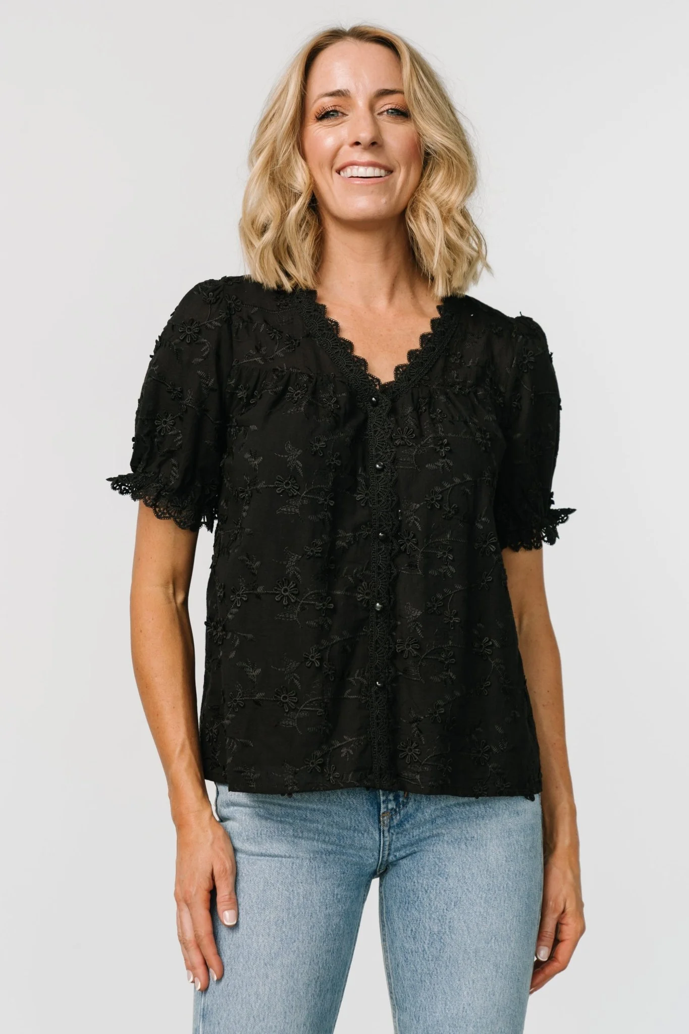 Pauline Embossed Top | Black