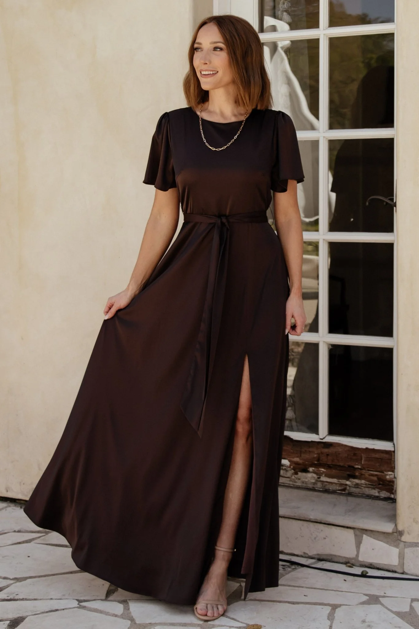 Agnes Satin Maxi Dress | Espresso