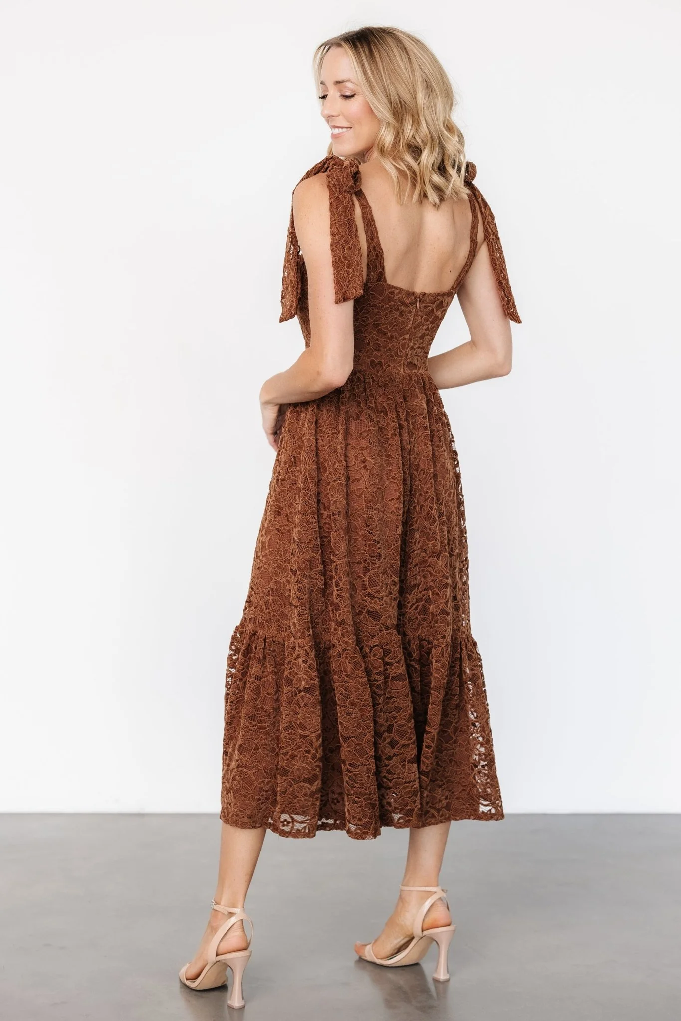 Hestia Lace Midi Dress | Brown