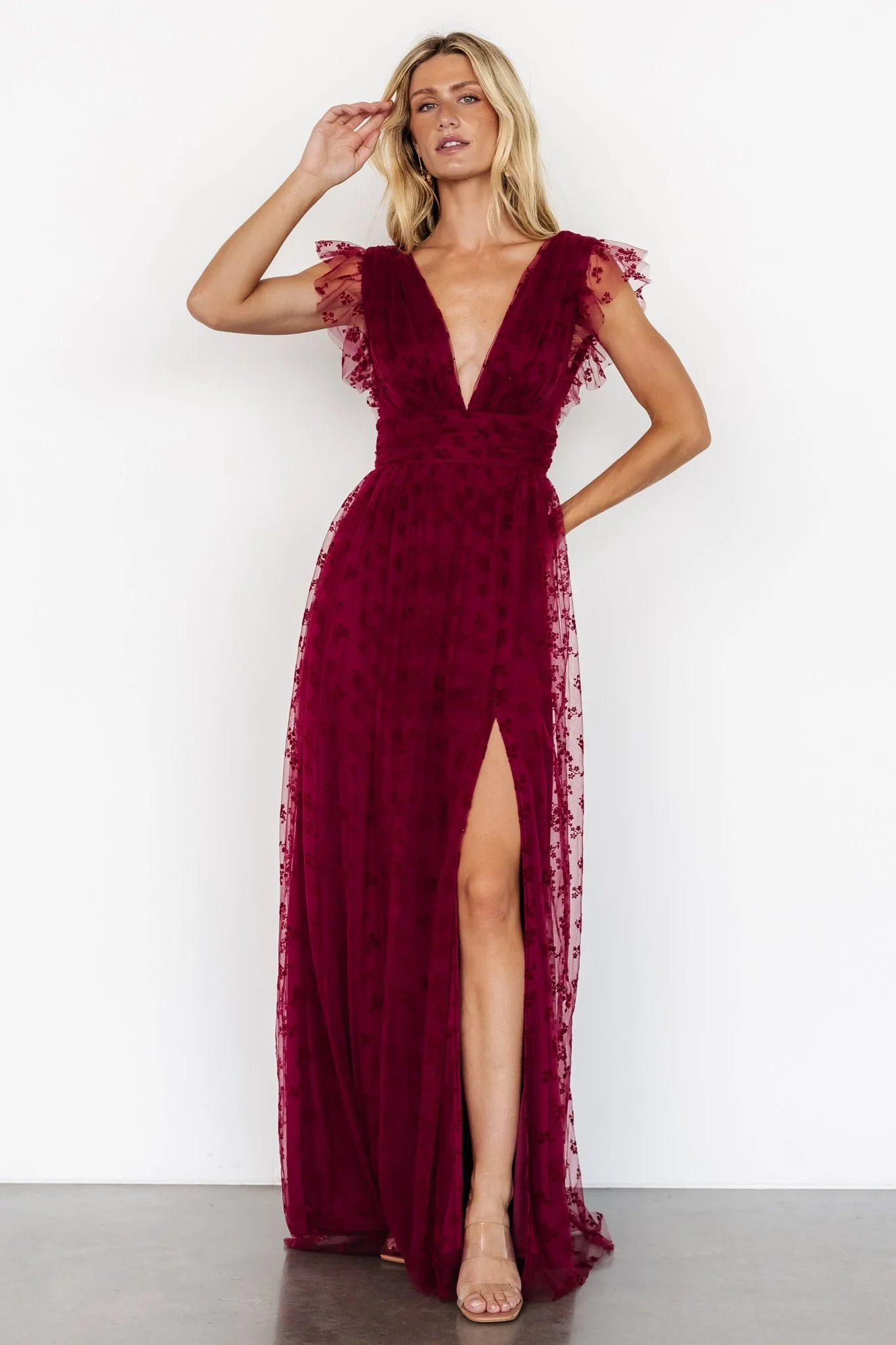 Caterina Tulle Maxi Dress | Wine