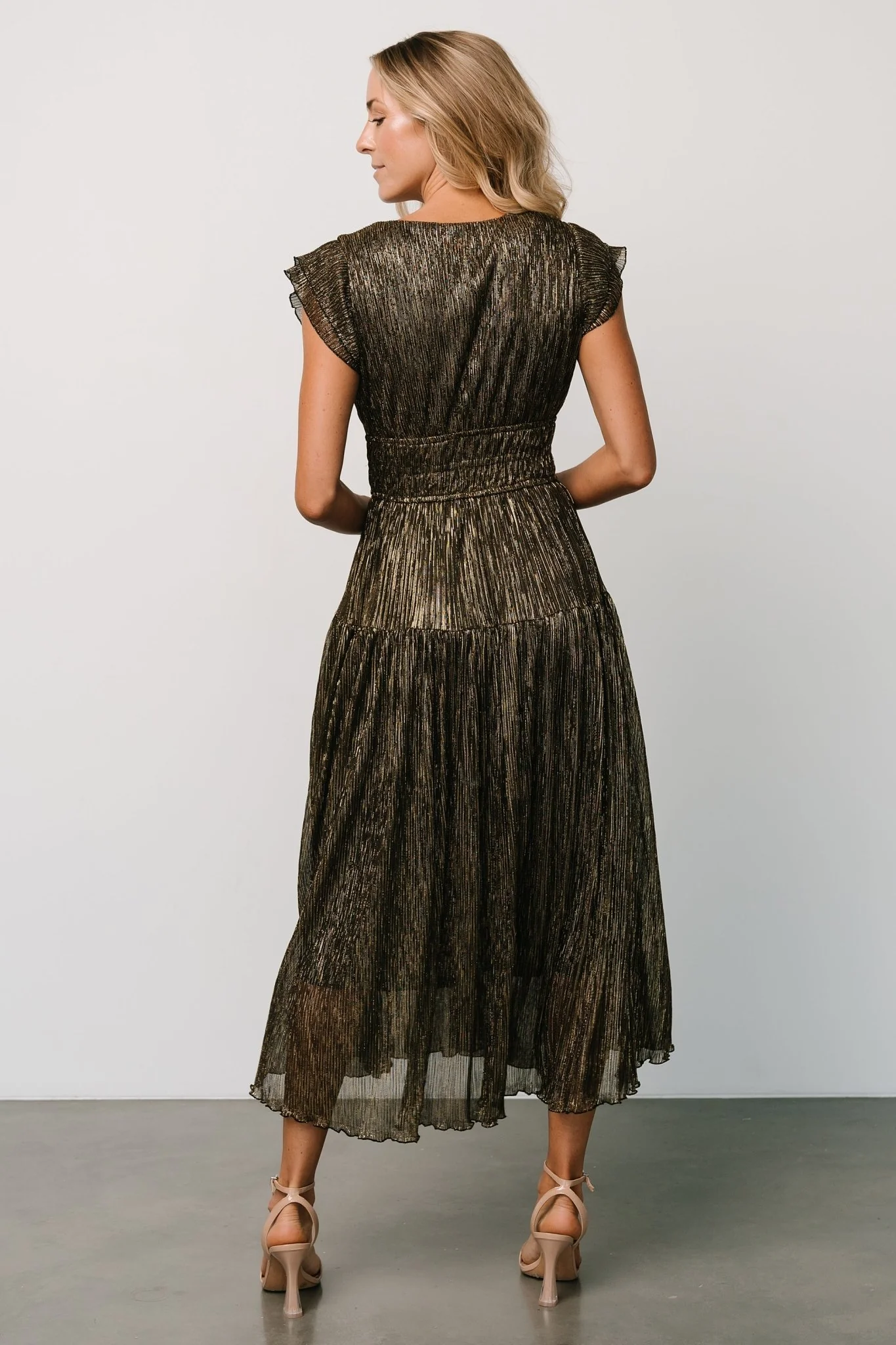 Miley Pleated Shimmer Dress | Gold
