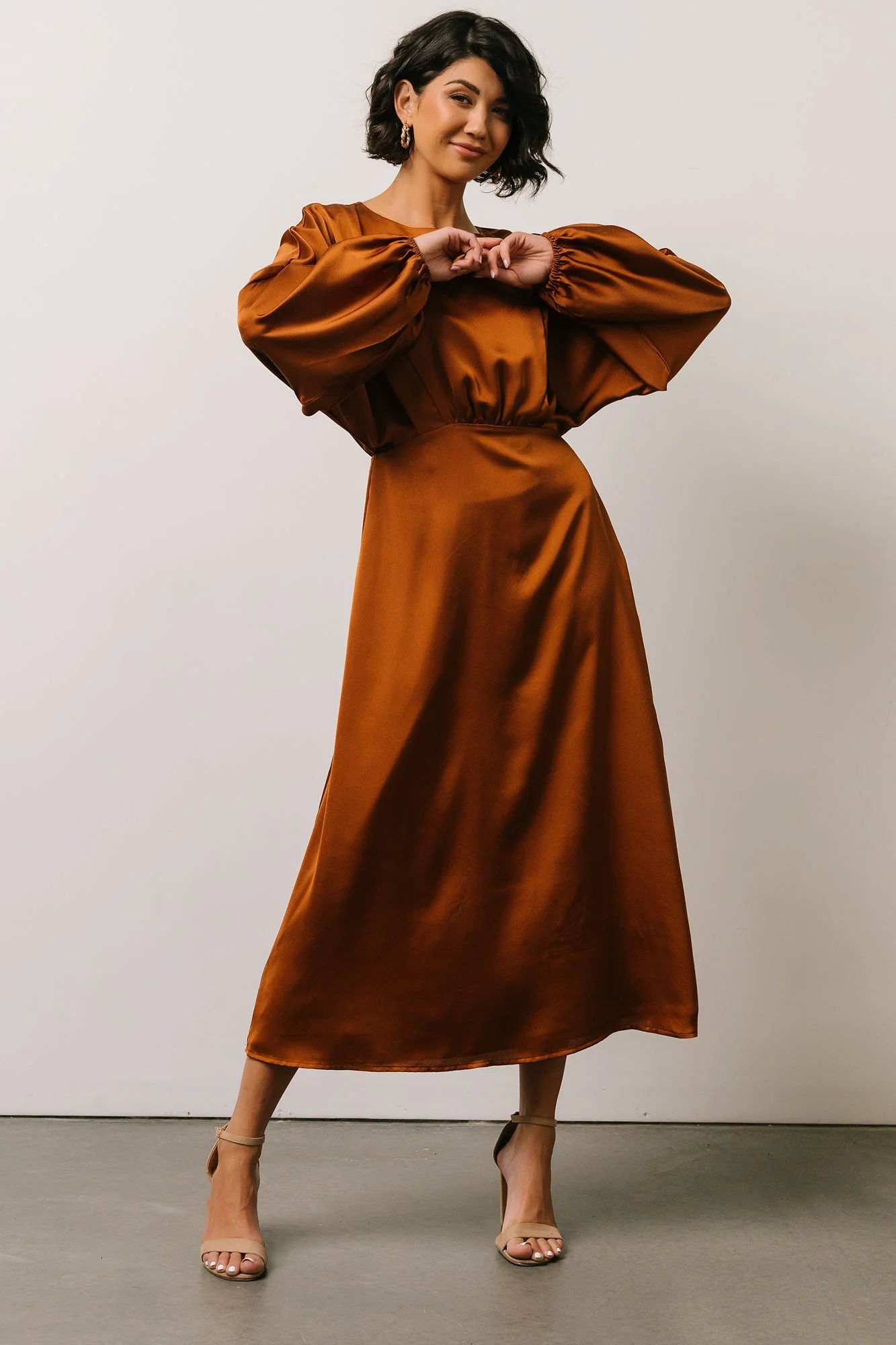 Balta Satin Midi Dress | Bronze