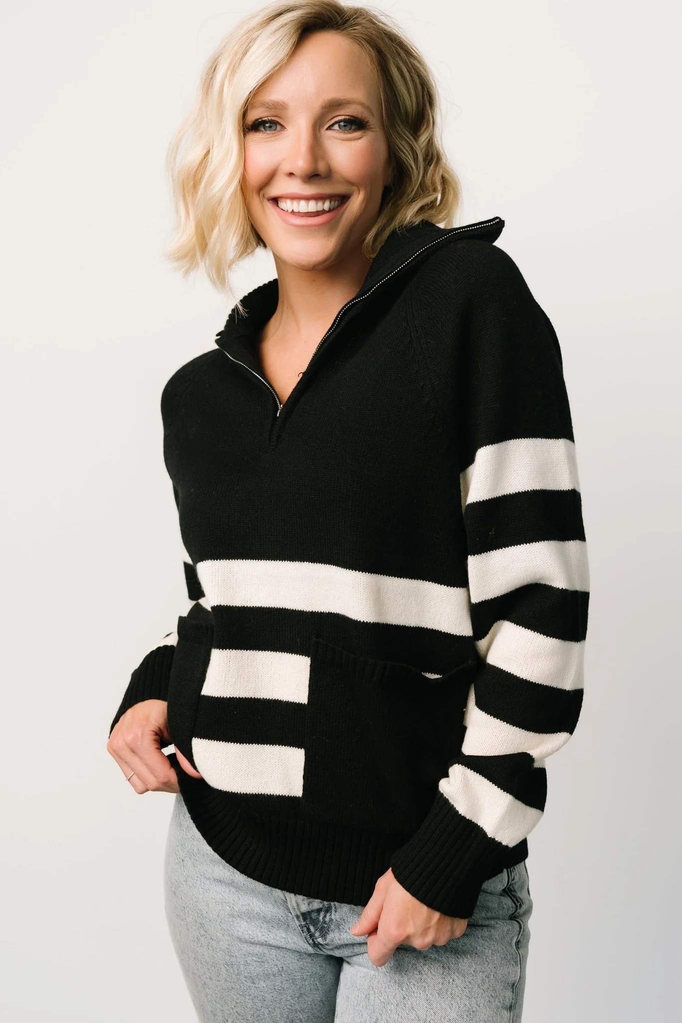 Trish Striped Sweater | Black + Off White