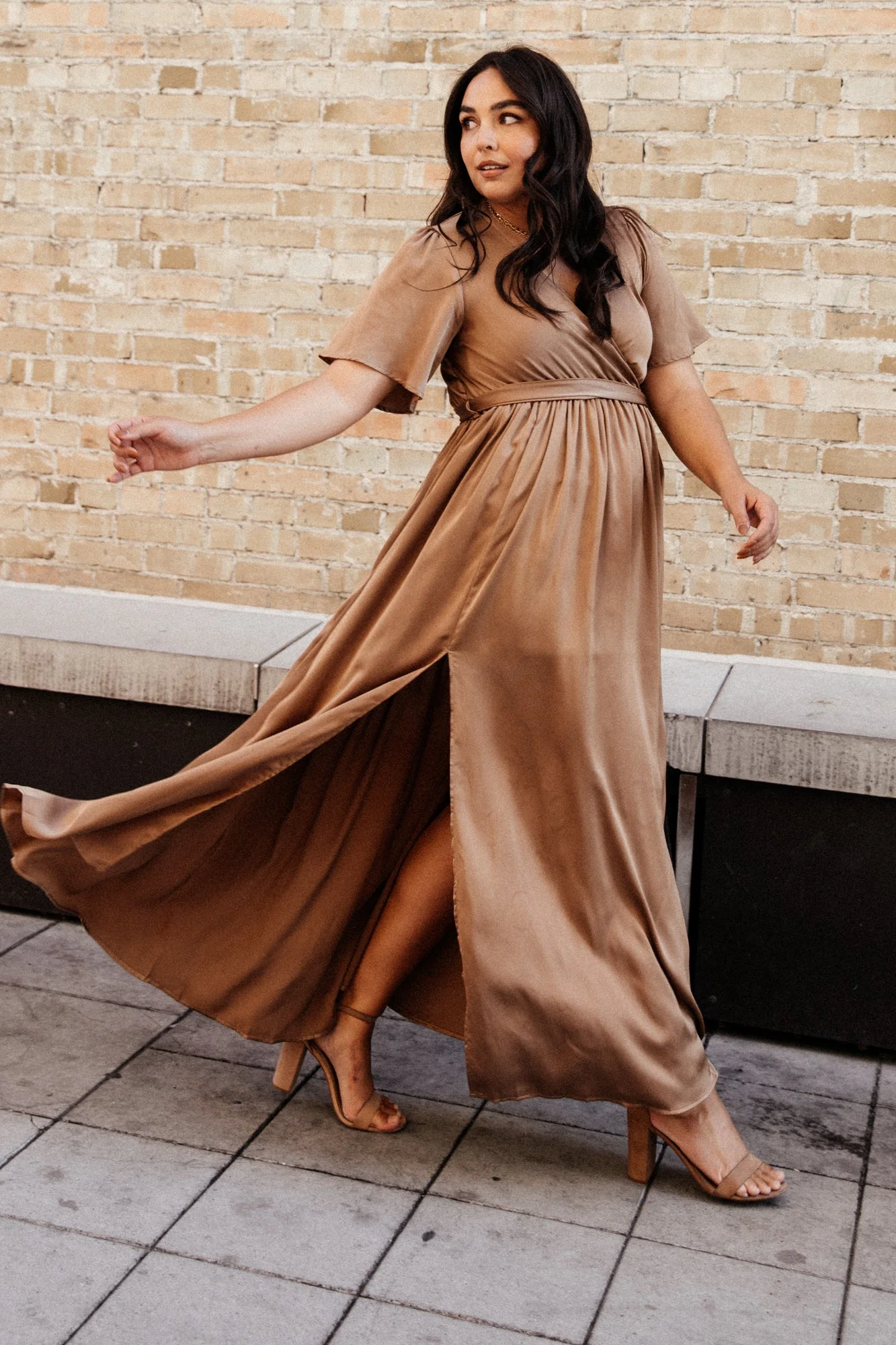 Sicily Satin Maxi Dress | Mocha