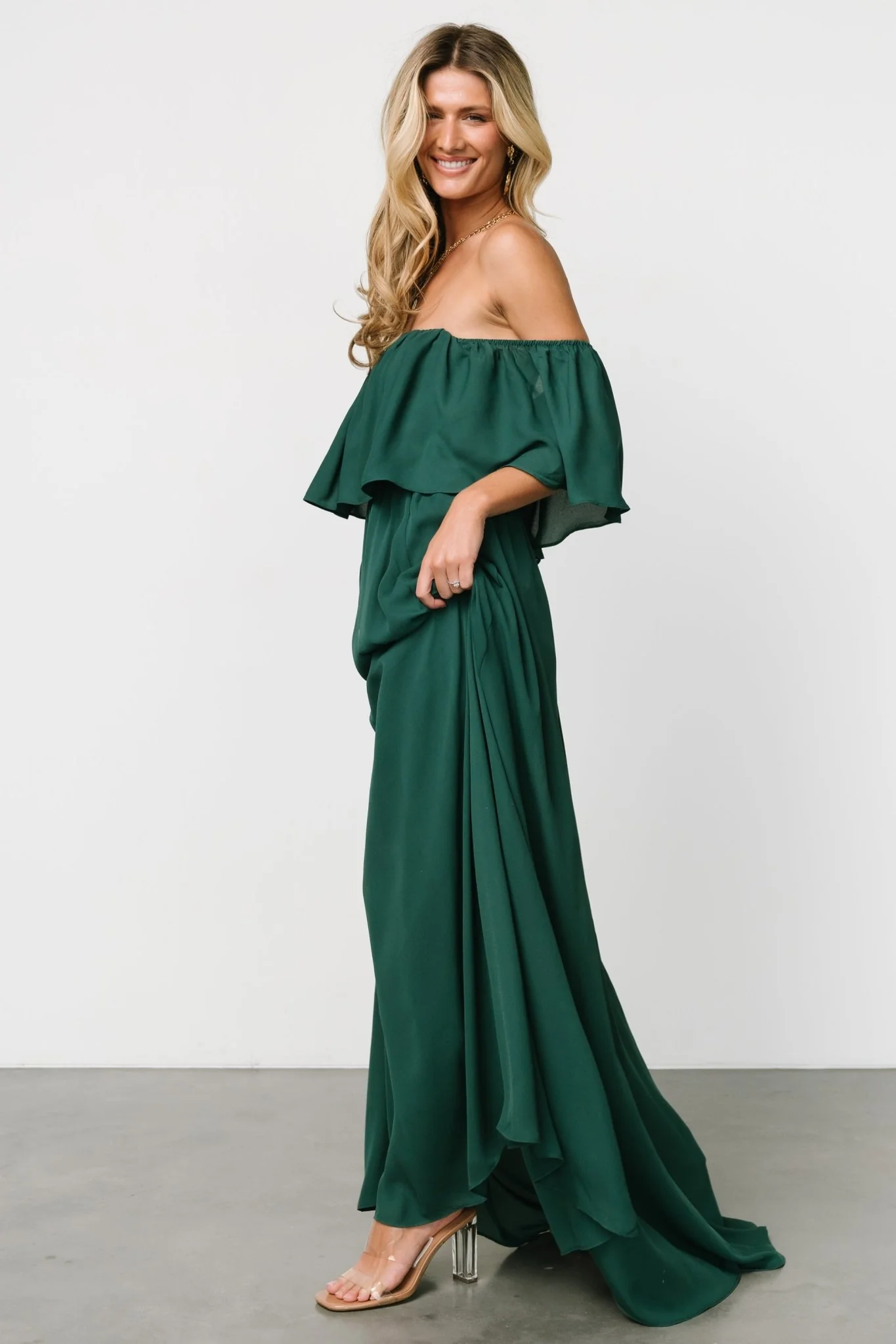 Diana Off Shoulder Maxi Dress | Emerald