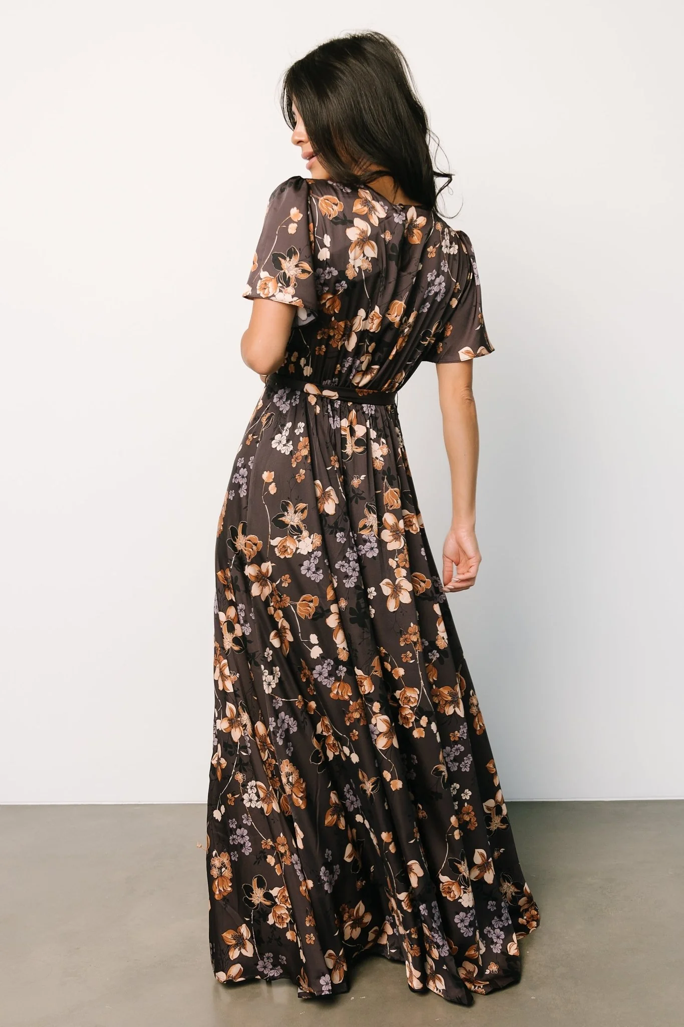 Agnes Satin Maxi Dress | Brown Floral