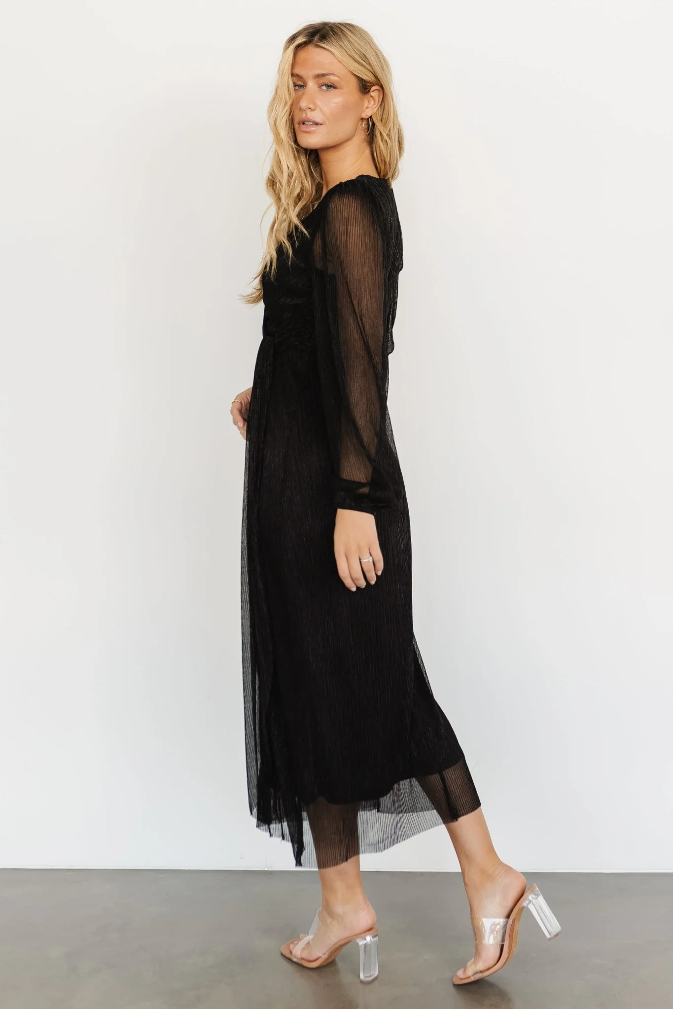 Devlyn Pleated Dress | Black Shimmer