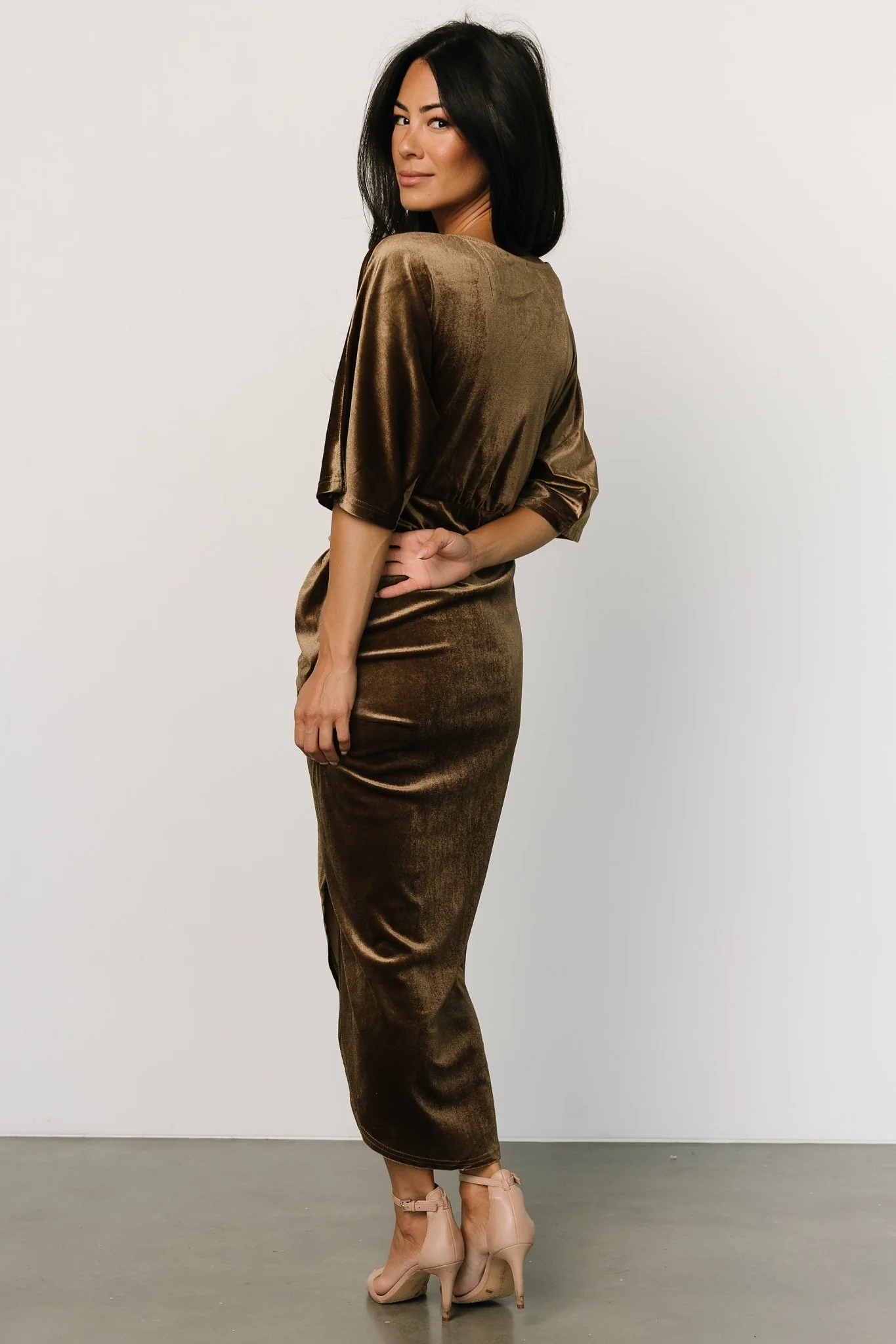 Brendyn Ruched Velvet Dress | Brushed Bronze