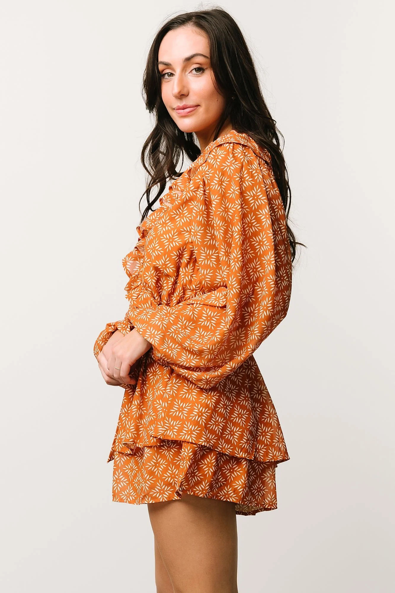 Denali Ruffle Mini Dress | Amber Print