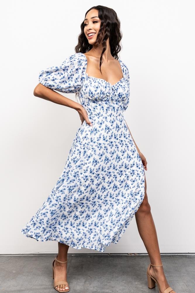 Gwen Smocked Midi Dress | Blue Floral