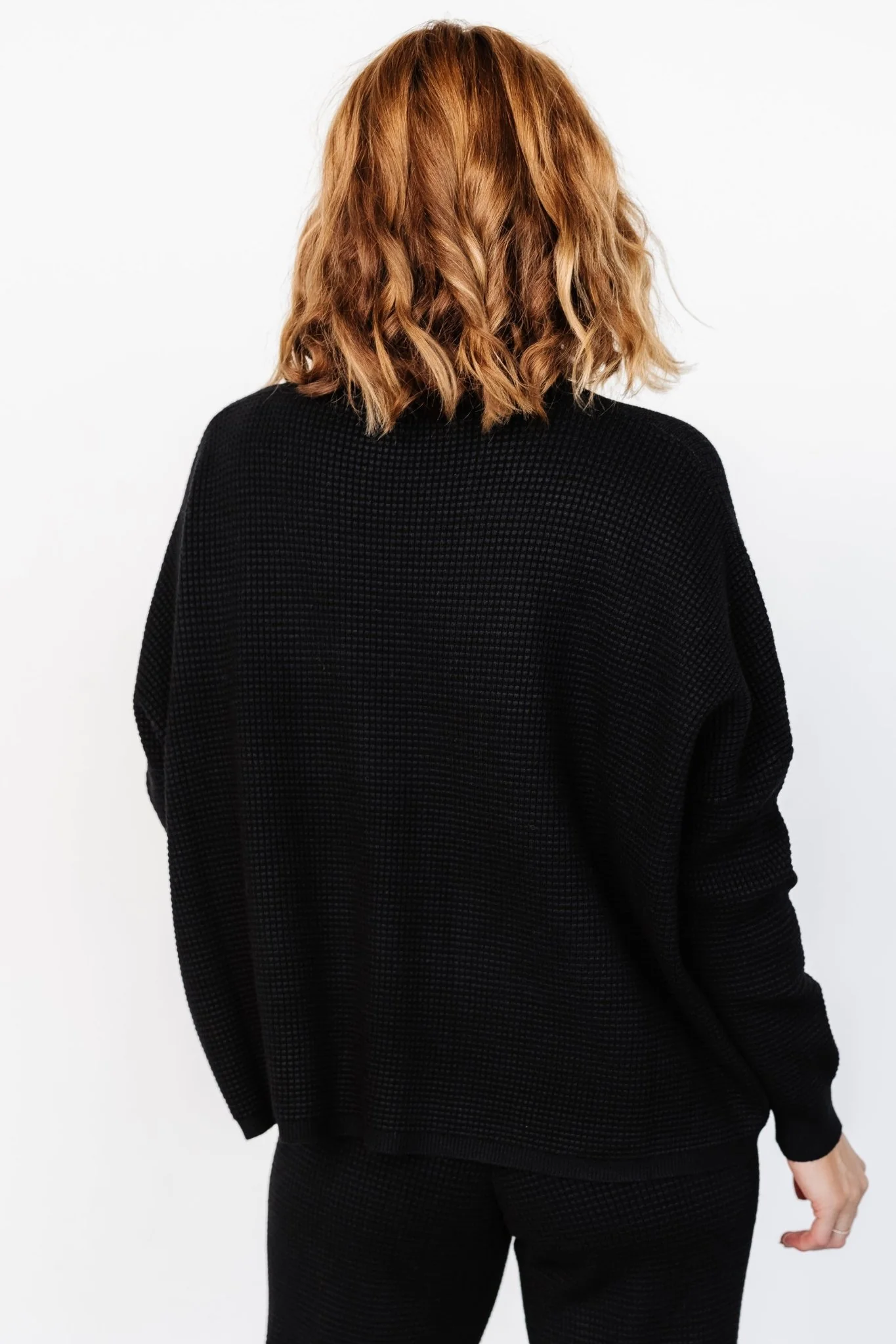 Owen Waffle Sweater Top | Black