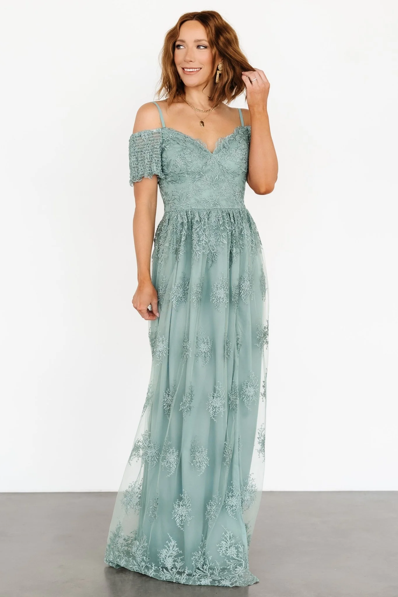 Esperanza Tulle Embroidered Maxi Dress | Sage