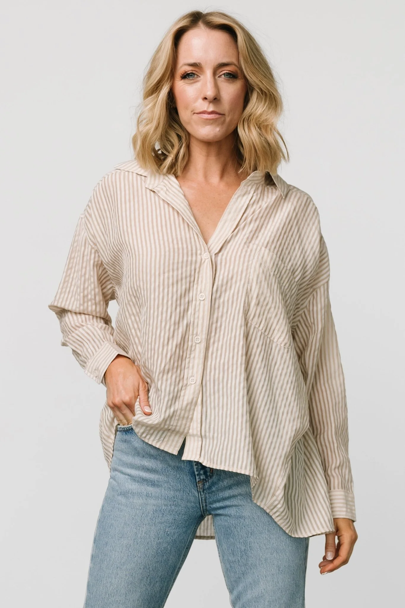 Sheldon Striped Oversized Top | Natural