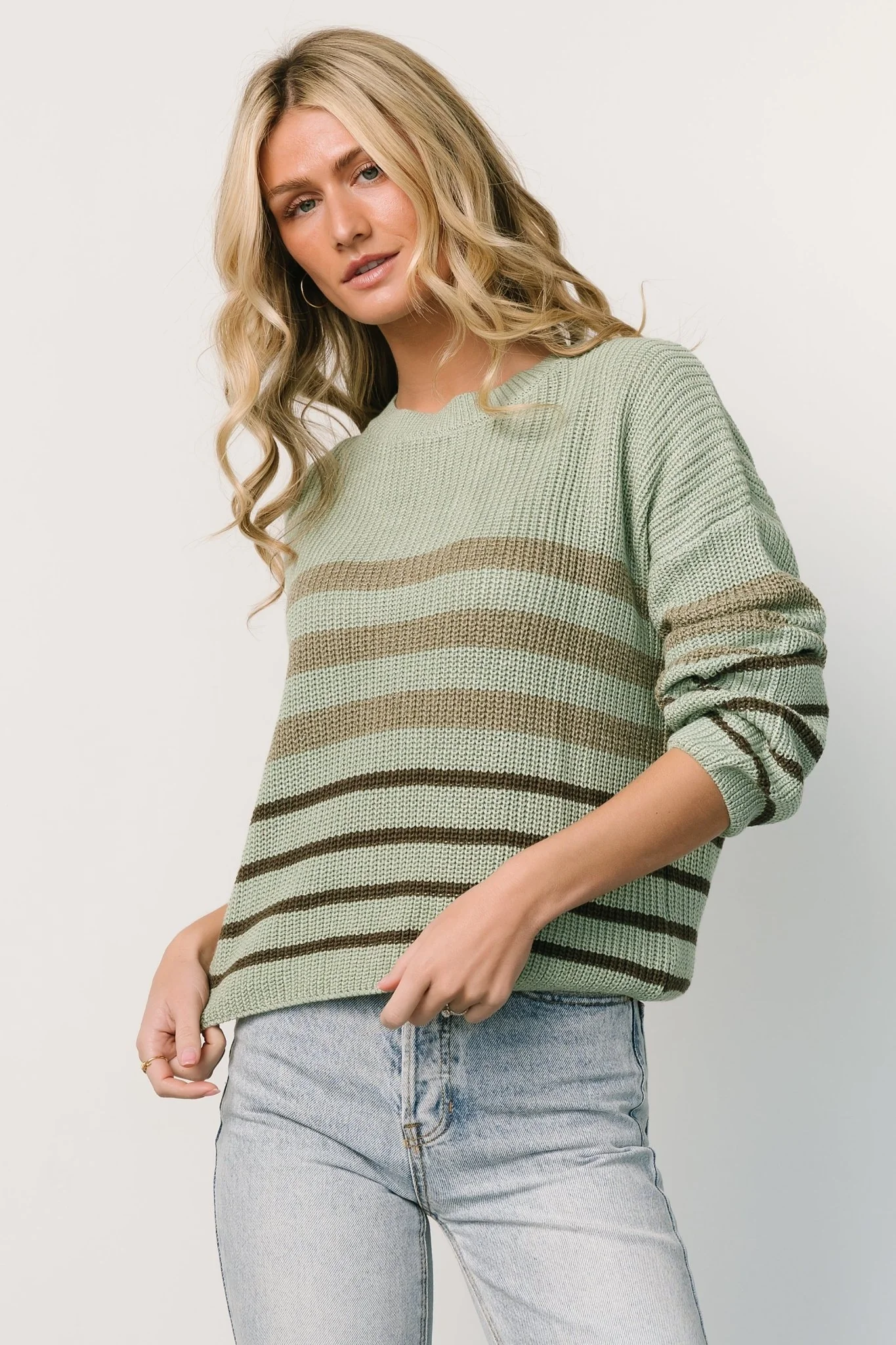 Oslo Striped Sweater | Dusty Olive