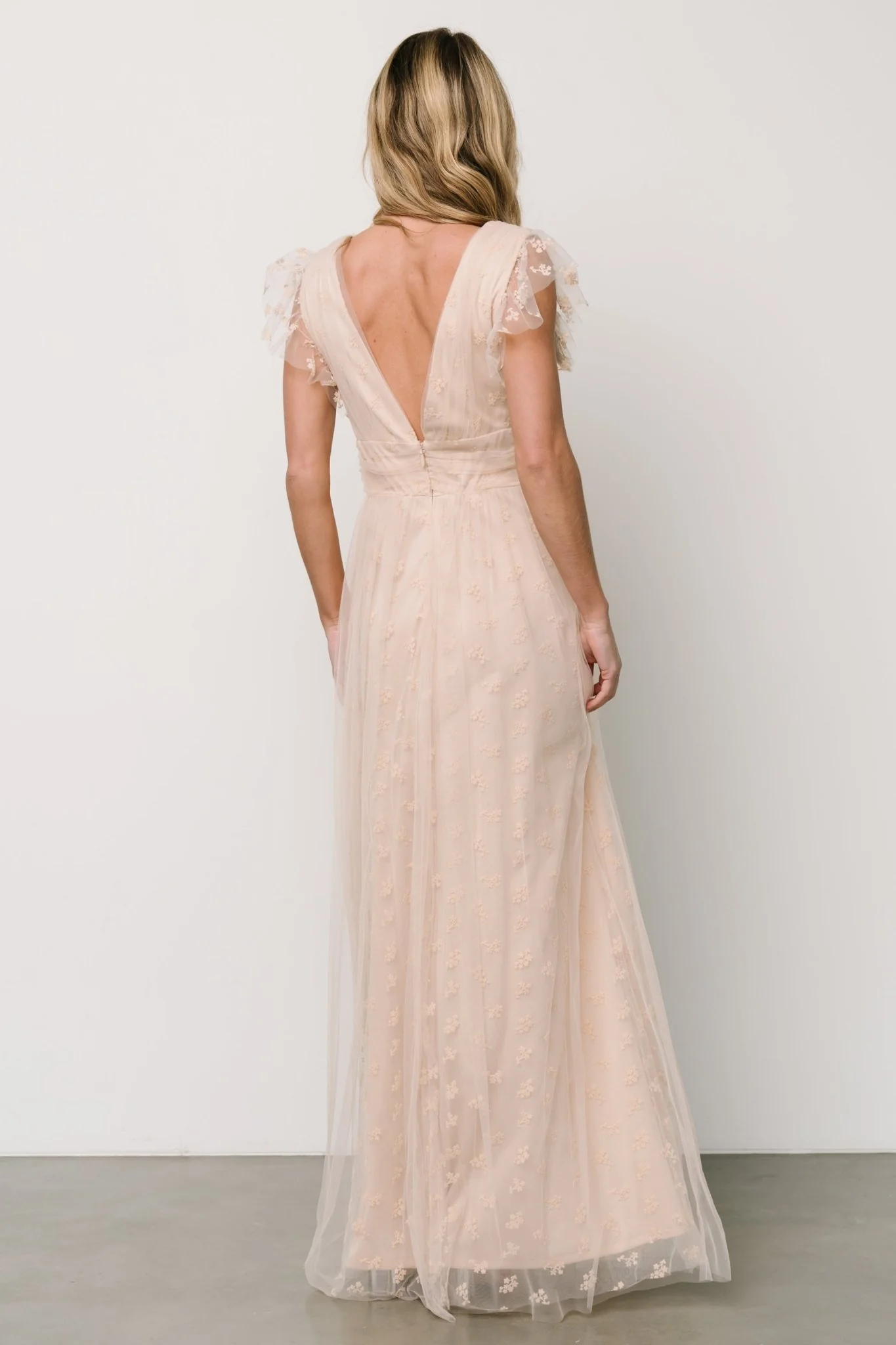 Caterina Tulle Maxi Dress | Nude Blush