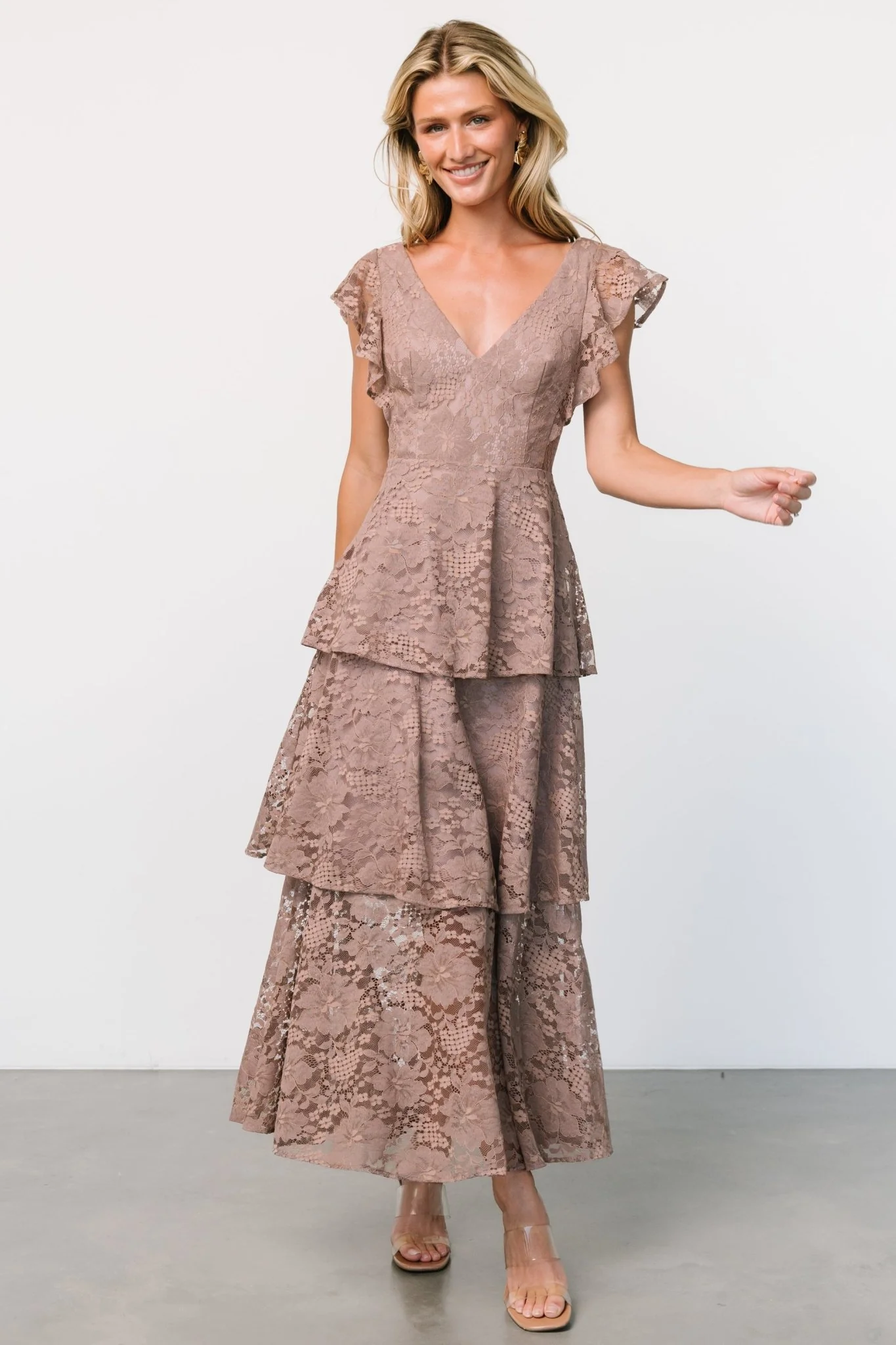 Margot Lace Tiered Maxi Dress | Desert Taupe
