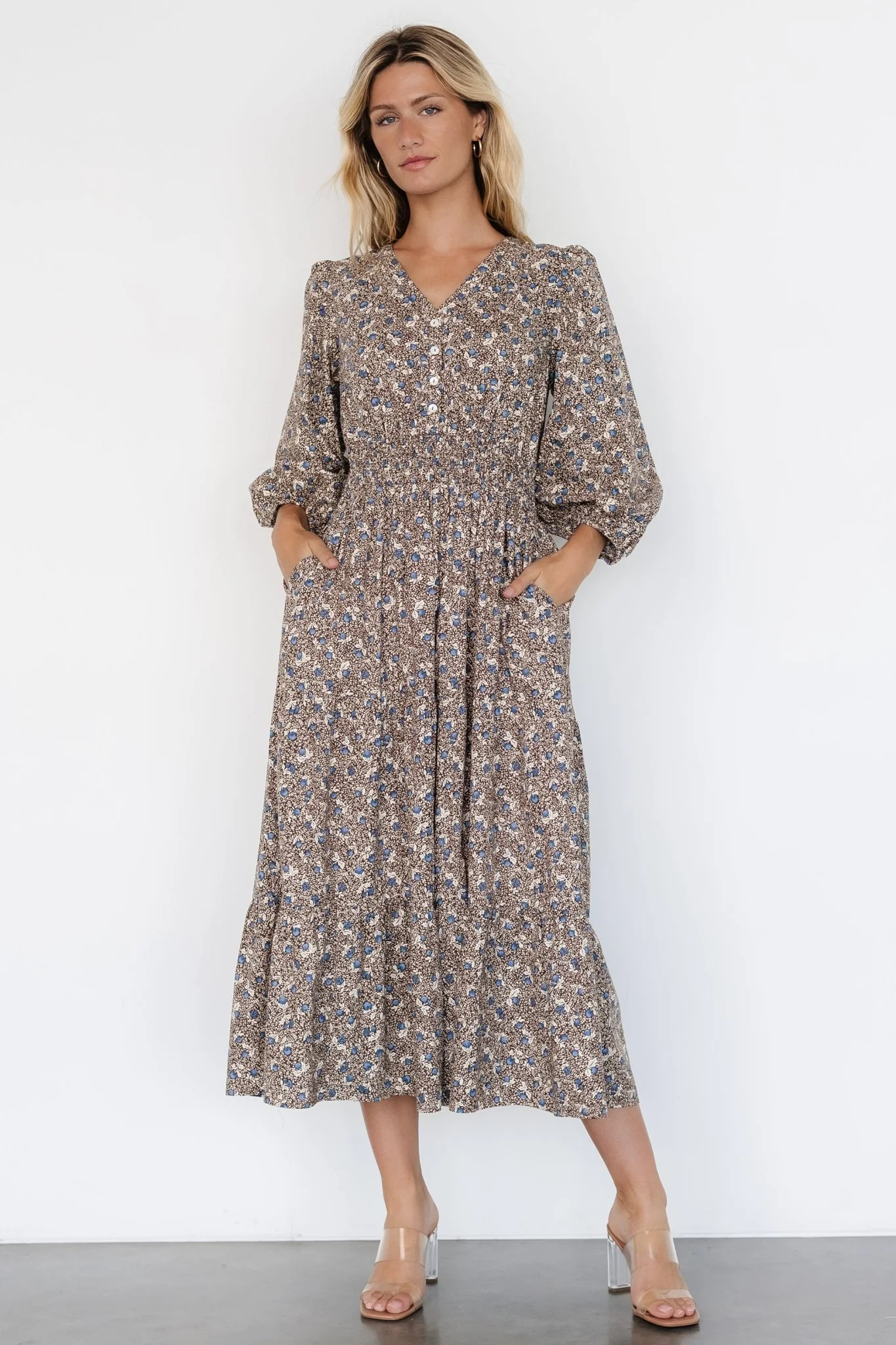 Leona Dress | Brown + Blue Multi