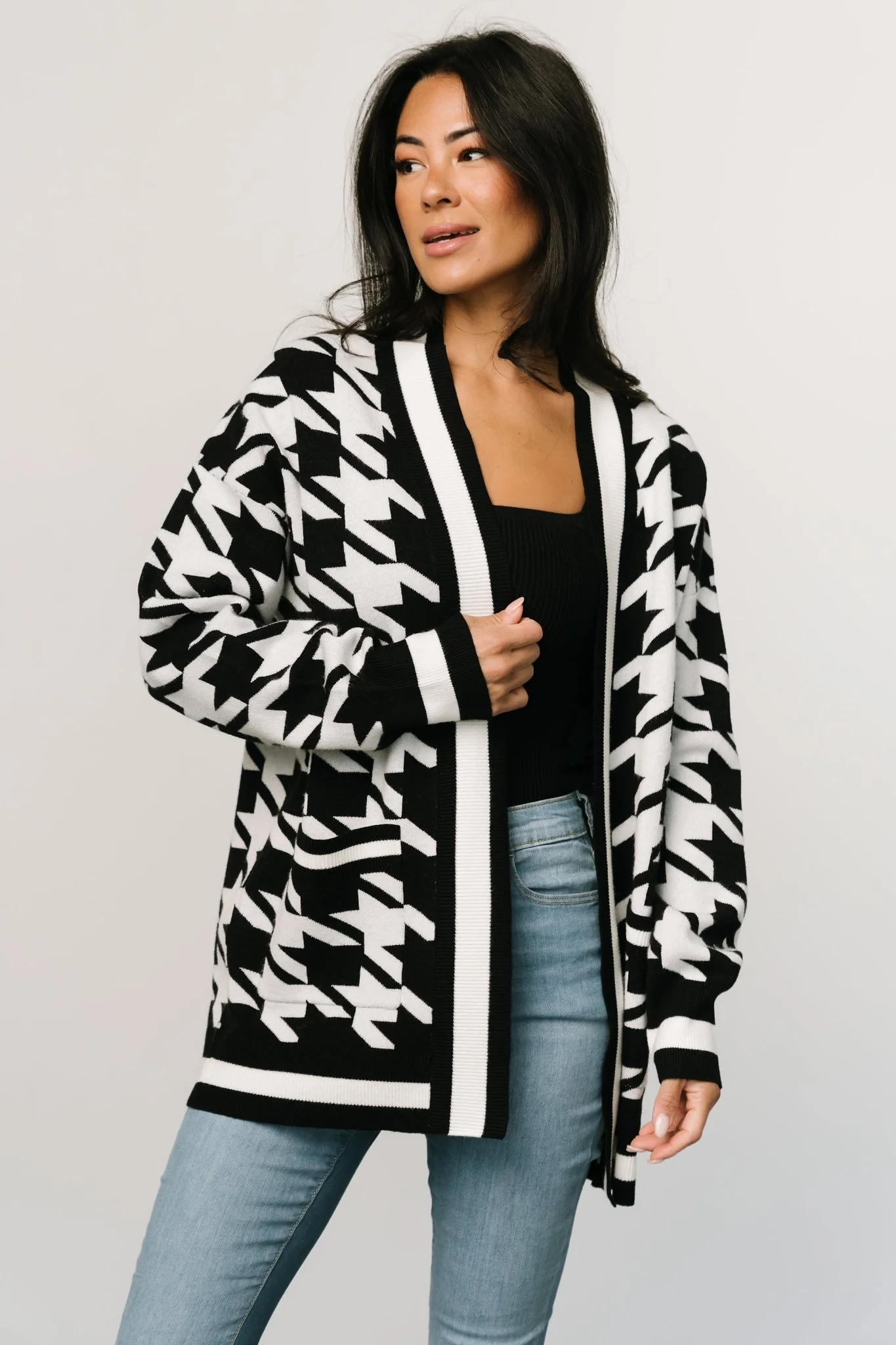 Leroy Houndstooth Cardigan | Black + White